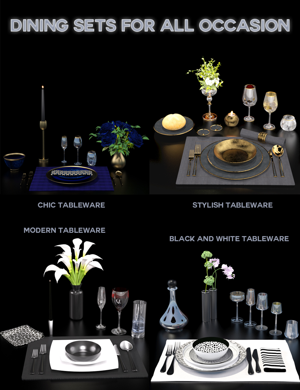 Dining Sets for All Occasions by: 3DStyle, 3D Models by Daz 3D