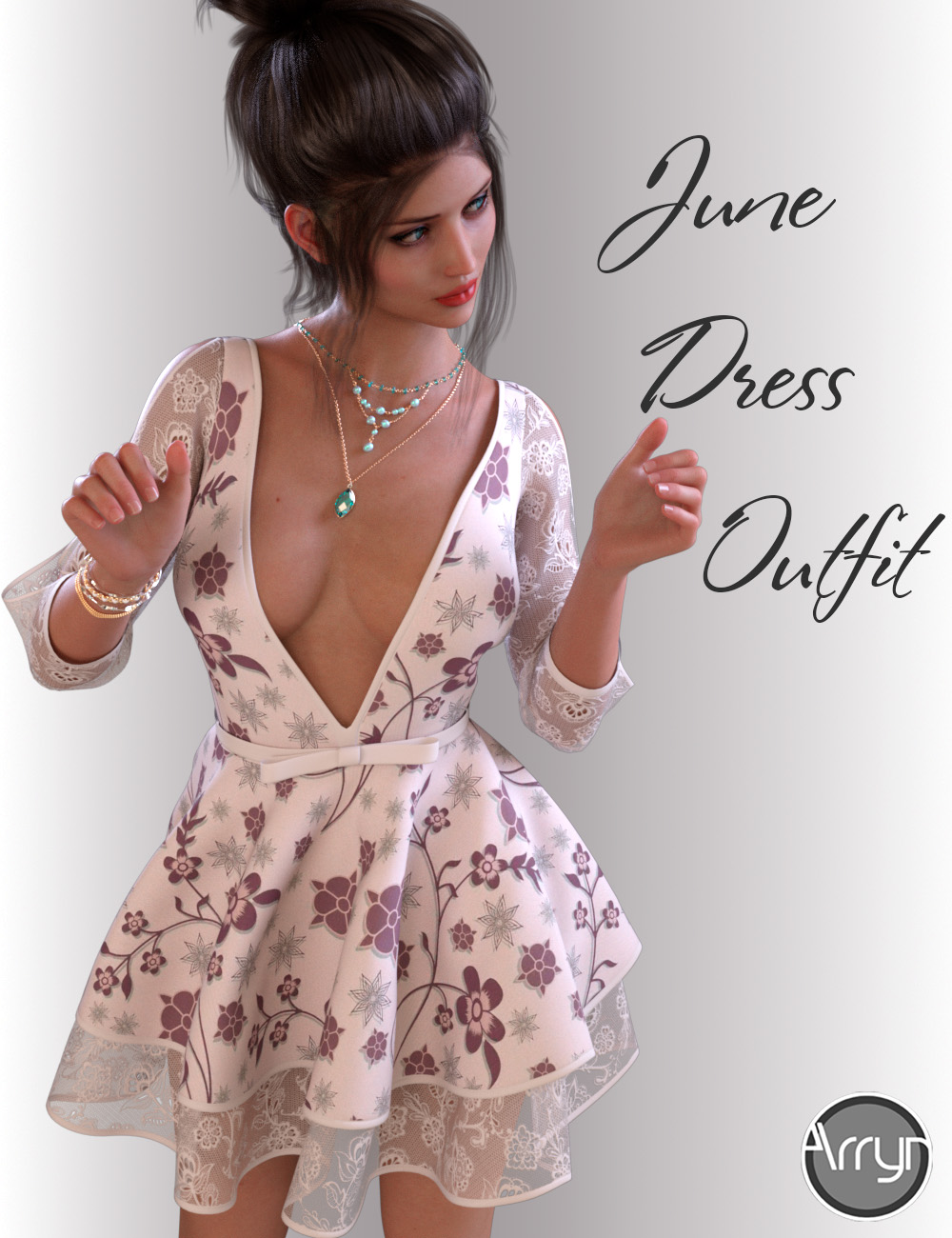 dForce June Holiday Dress Outfit for Genesis 8 Female(s) by: OnnelArryn, 3D Models by Daz 3D