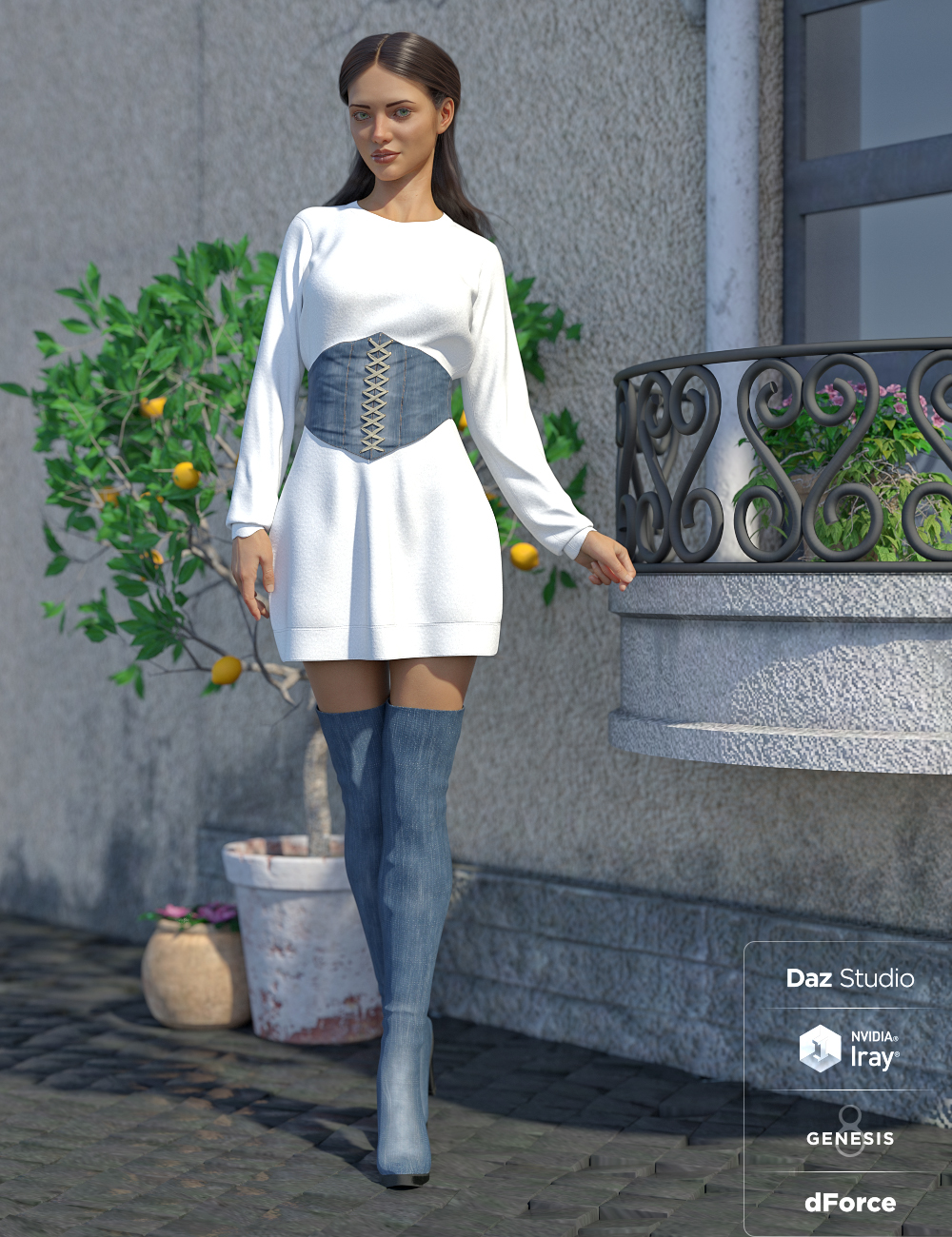 dForce Bustier Dress Outfit Textures by: Moonscape GraphicsSade, 3D Models by Daz 3D