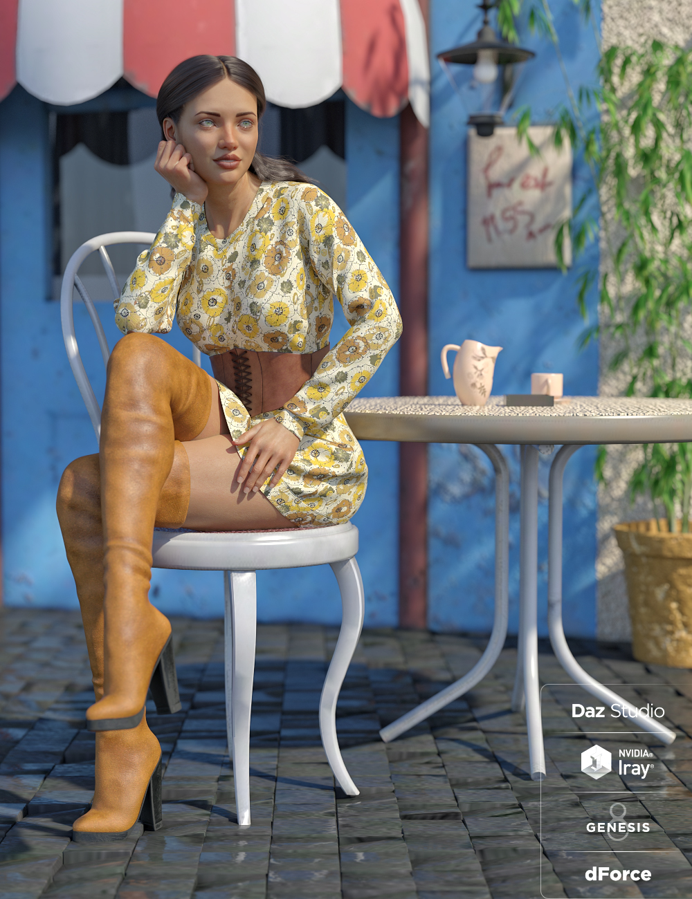 dForce Bustier Dress Outfit Textures by: Moonscape GraphicsSade, 3D Models by Daz 3D