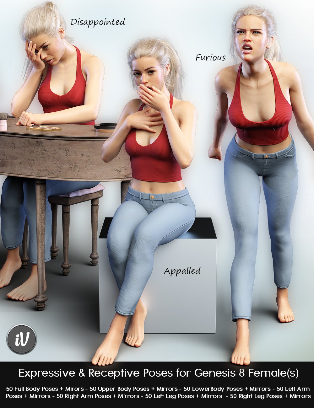 iV Expressive & Receptive Poses For Genesis 8 Female(s) by: i3D_LotusValery3D, 3D Models by Daz 3D