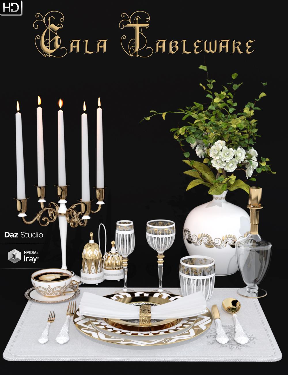 Gala Tableware by: 3DStyle, 3D Models by Daz 3D