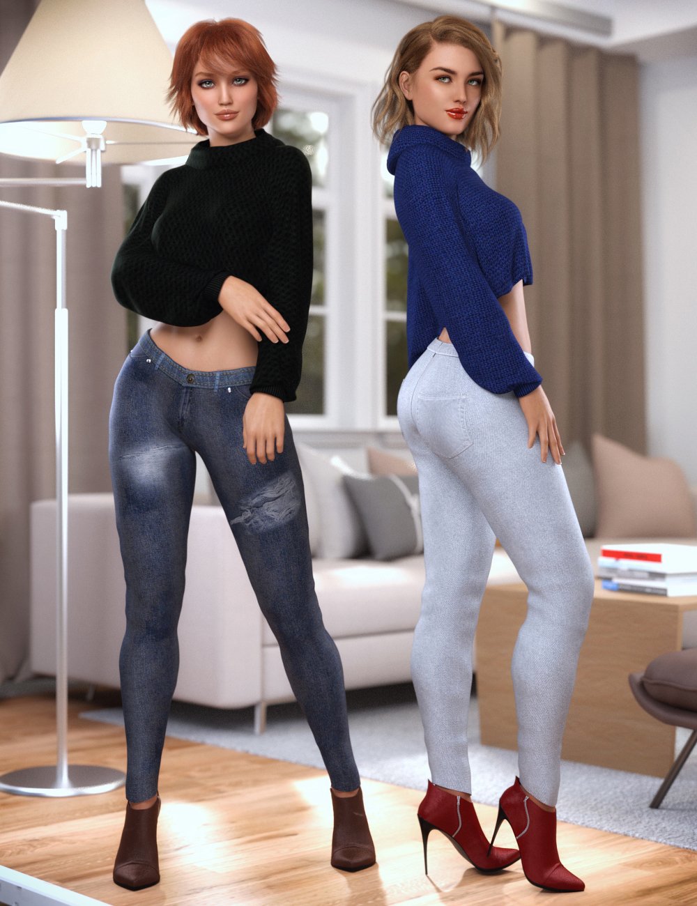 dForce Crop Sweater and Jeans Outfit Textures by: OziChick, 3D Models by Daz 3D