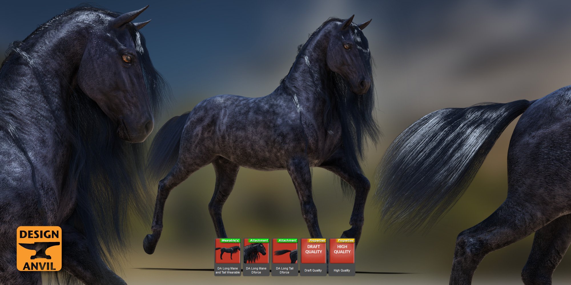 DA dForce Mane and Tail for Horse 2 DA dForce Mane and Tail for Horse 2 by: Design Anvil, 3D Models by Daz 3D