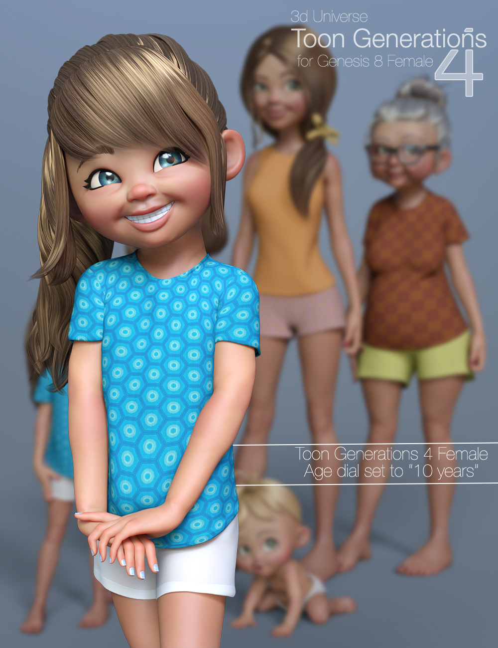 Toon Generations 4 Essentials for Genesis 8 Female(s) by: 3D Universe, 3D Models by Daz 3D