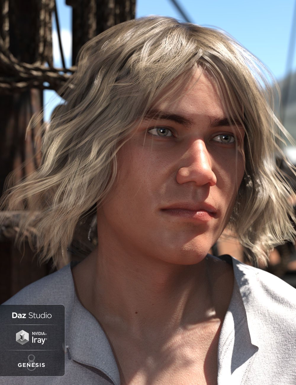 Deck Hand Hair for Genesis 3 and 8 Male(s) by: 3DCelebrity, 3D Models by Daz 3D