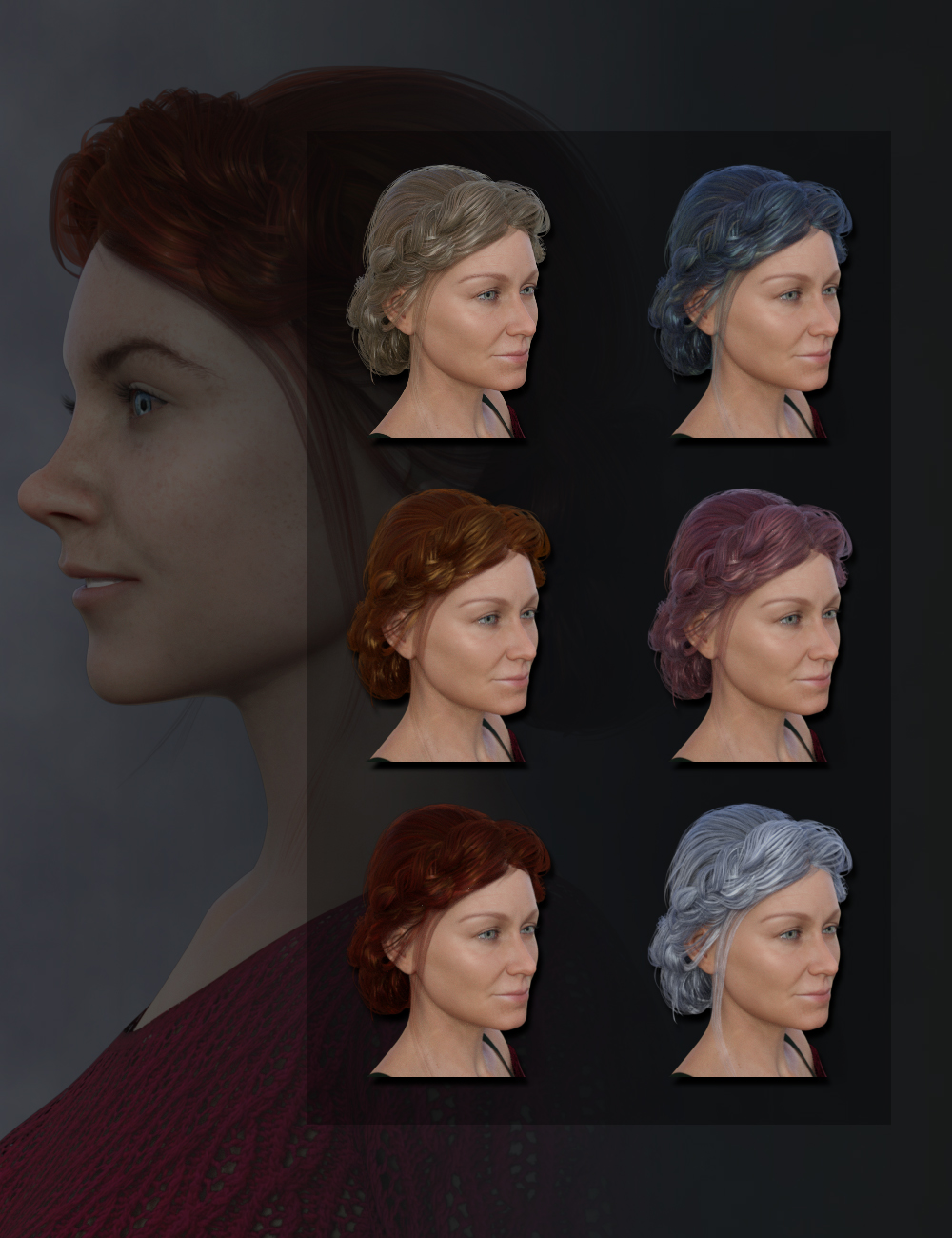 Double-Braid Updo Hairstyle for Aubrey 8 and Genesis 8 Female(s) by: , 3D Models by Daz 3D