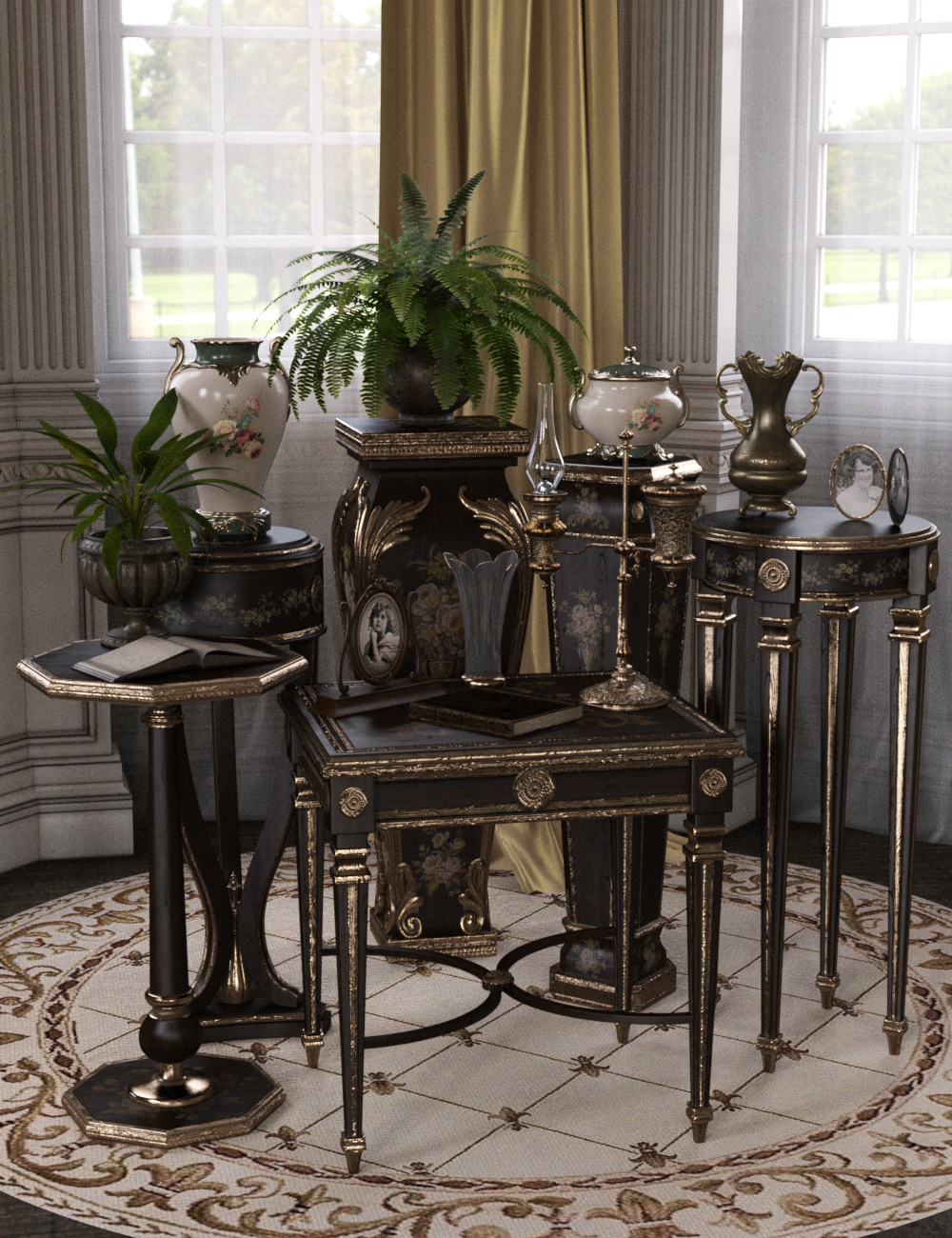 Choices for Vintage Stands and Tables Iray by: LaurieS, 3D Models by Daz 3D