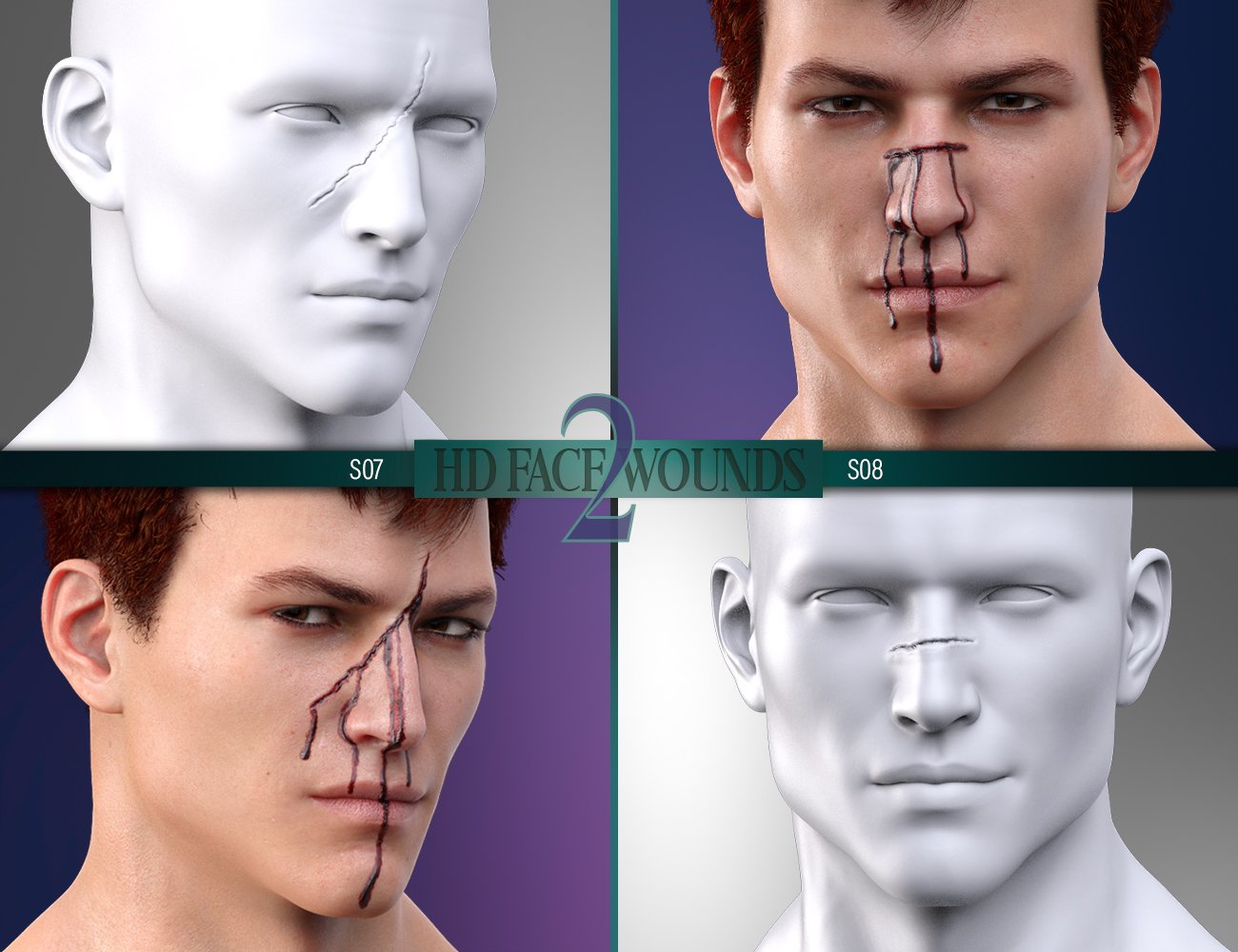 HD Face Wounds 2 for Genesis 3 and 8 Male(s) by: FenixPhoenixEsid, 3D Models by Daz 3D