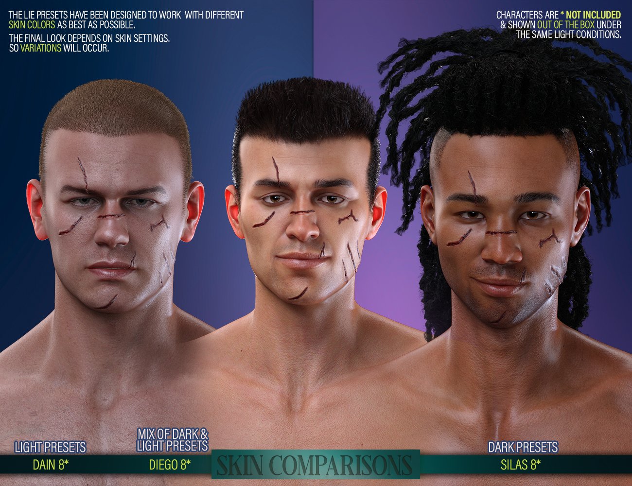 HD Face Wounds 2 for Genesis 3 and 8 Male(s) by: FenixPhoenixEsid, 3D Models by Daz 3D
