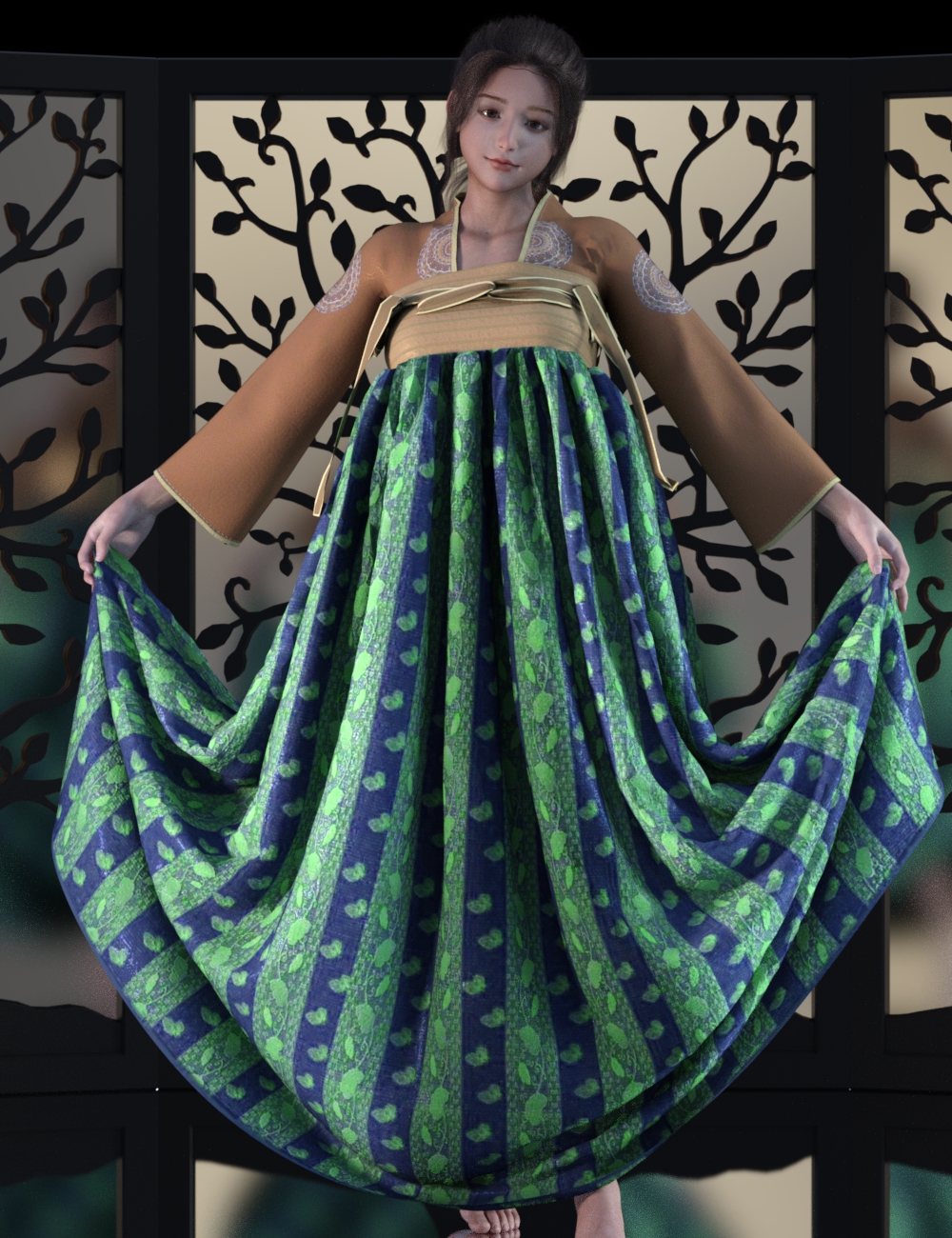 dForce Hanfu Style Dress and Poses for Genesis 8 Female(s) by: Ergou, 3D Models by Daz 3D