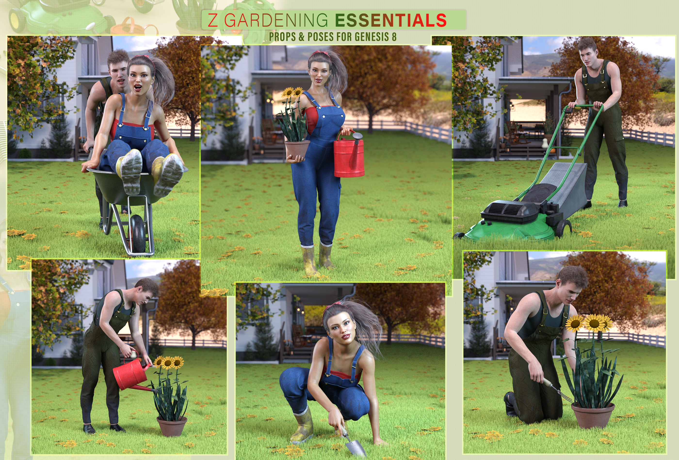 Z Gardening Essentials Props and Poses for Genesis 8 | Daz 3D