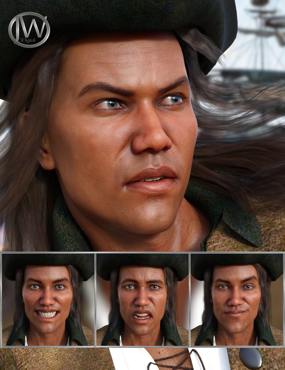The Pirate - Expressions for Genesis 8 Male and Valentino 8 by: JWolf, 3D Models by Daz 3D