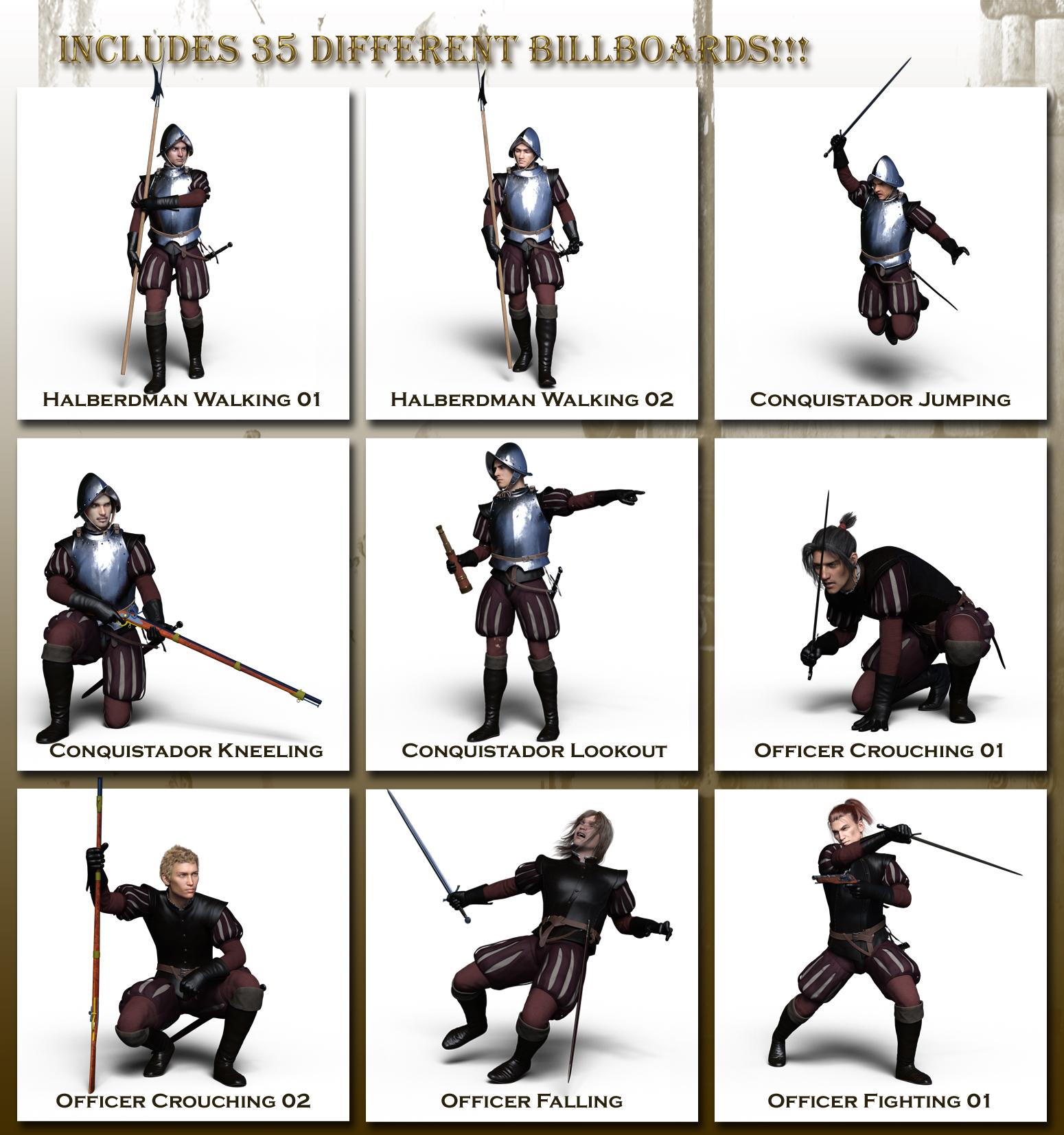 Now-Crowd Billboards - Conquistadors Now-Crowd Billboards - Conquistadors by: RiverSoft Art, 3D Models by Daz 3D