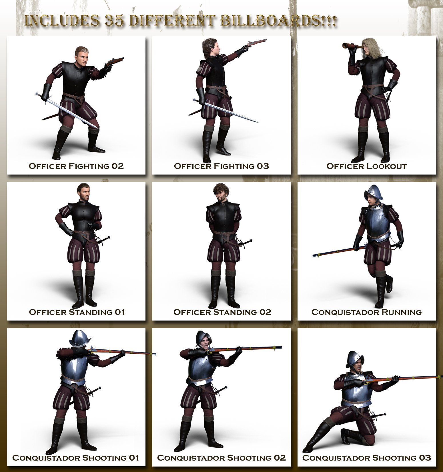 Now-Crowd Billboards - Conquistadors Now-Crowd Billboards - Conquistadors by: RiverSoft Art, 3D Models by Daz 3D