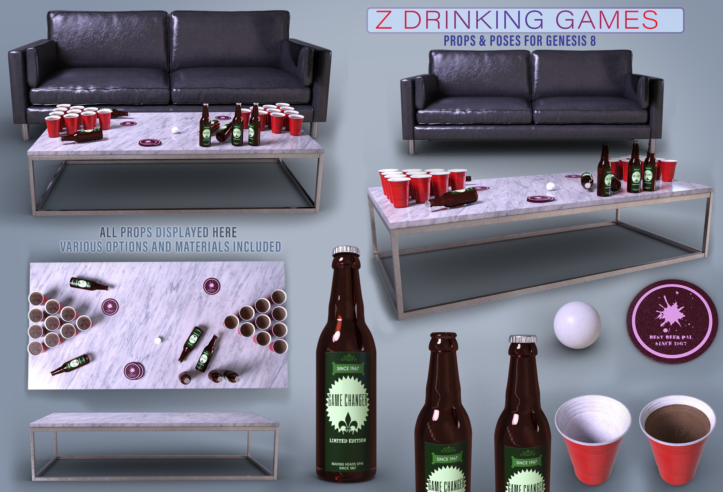 Z Drinking Games Props and Poses for Genesis 8 Z Drinking Games Props and Poses for Genesis 8 by: Zeddicuss, 3D Models by Daz 3D