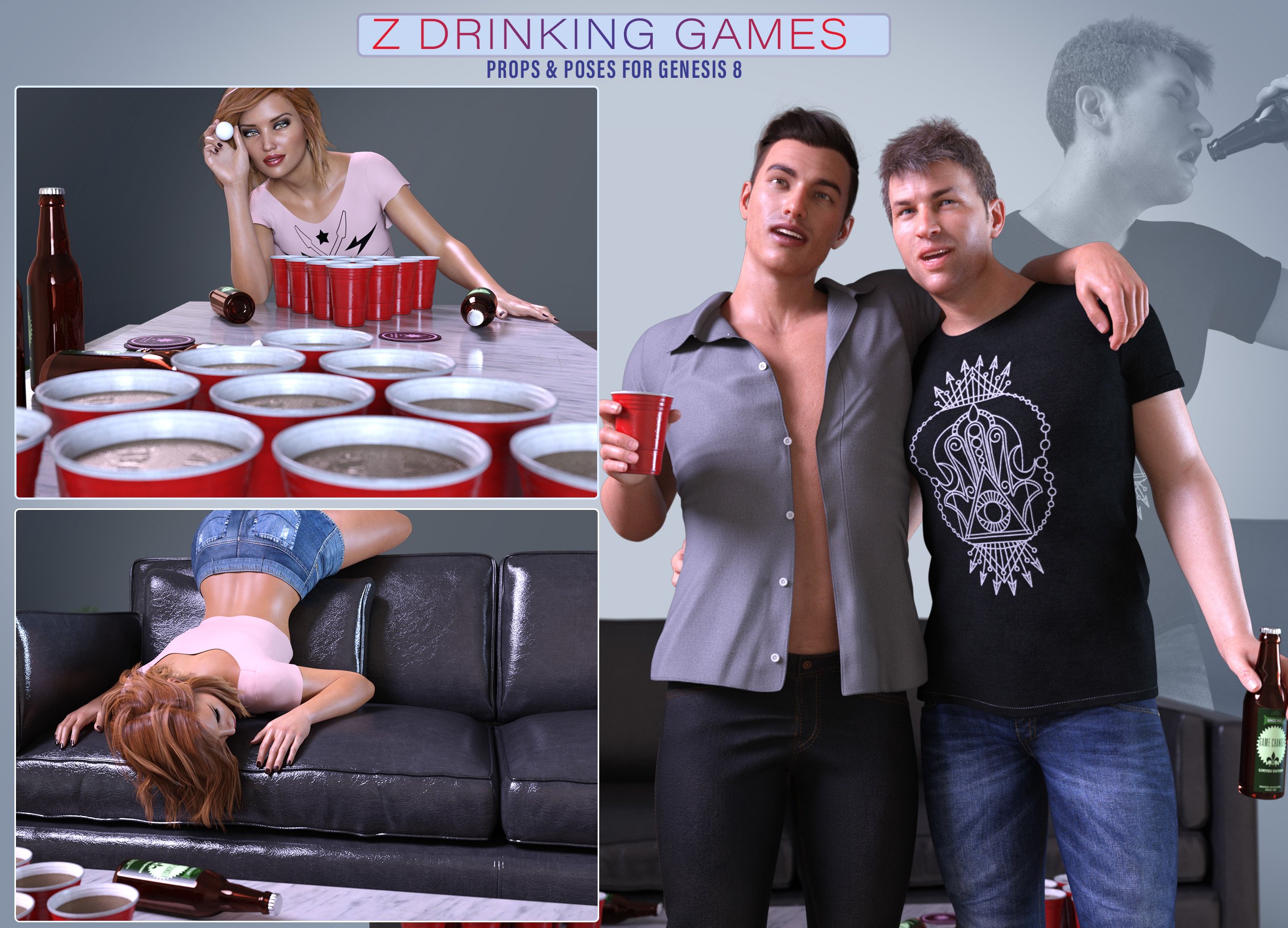 Z Drinking Games Props and Poses for Genesis 8 Z Drinking Games Props and Poses for Genesis 8 by: Zeddicuss, 3D Models by Daz 3D