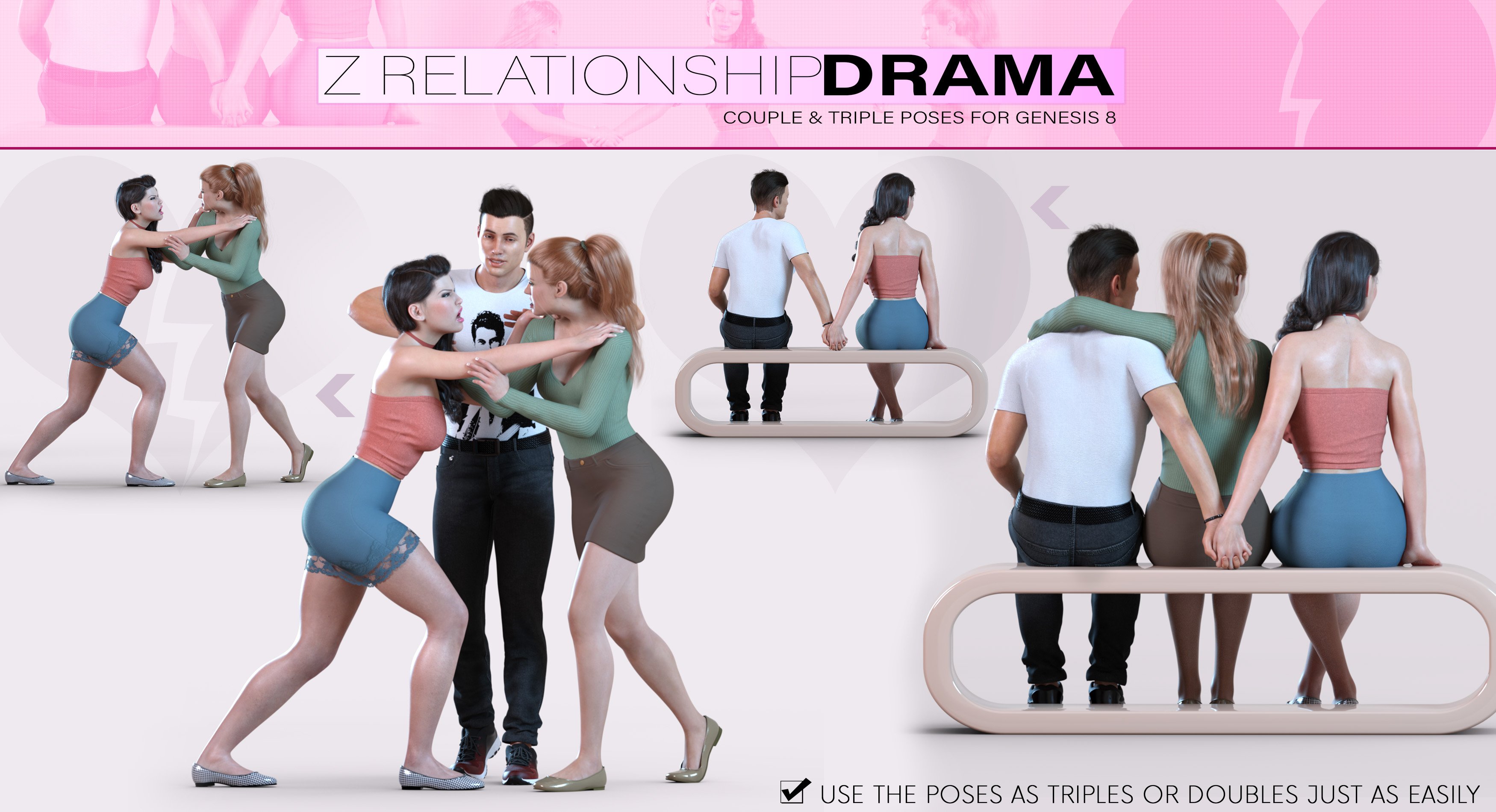 Z Relationship Drama Poses for Genesis 8 Z Relationship Drama Poses for Genesis 8 by: Zeddicuss, 3D Models by Daz 3D
