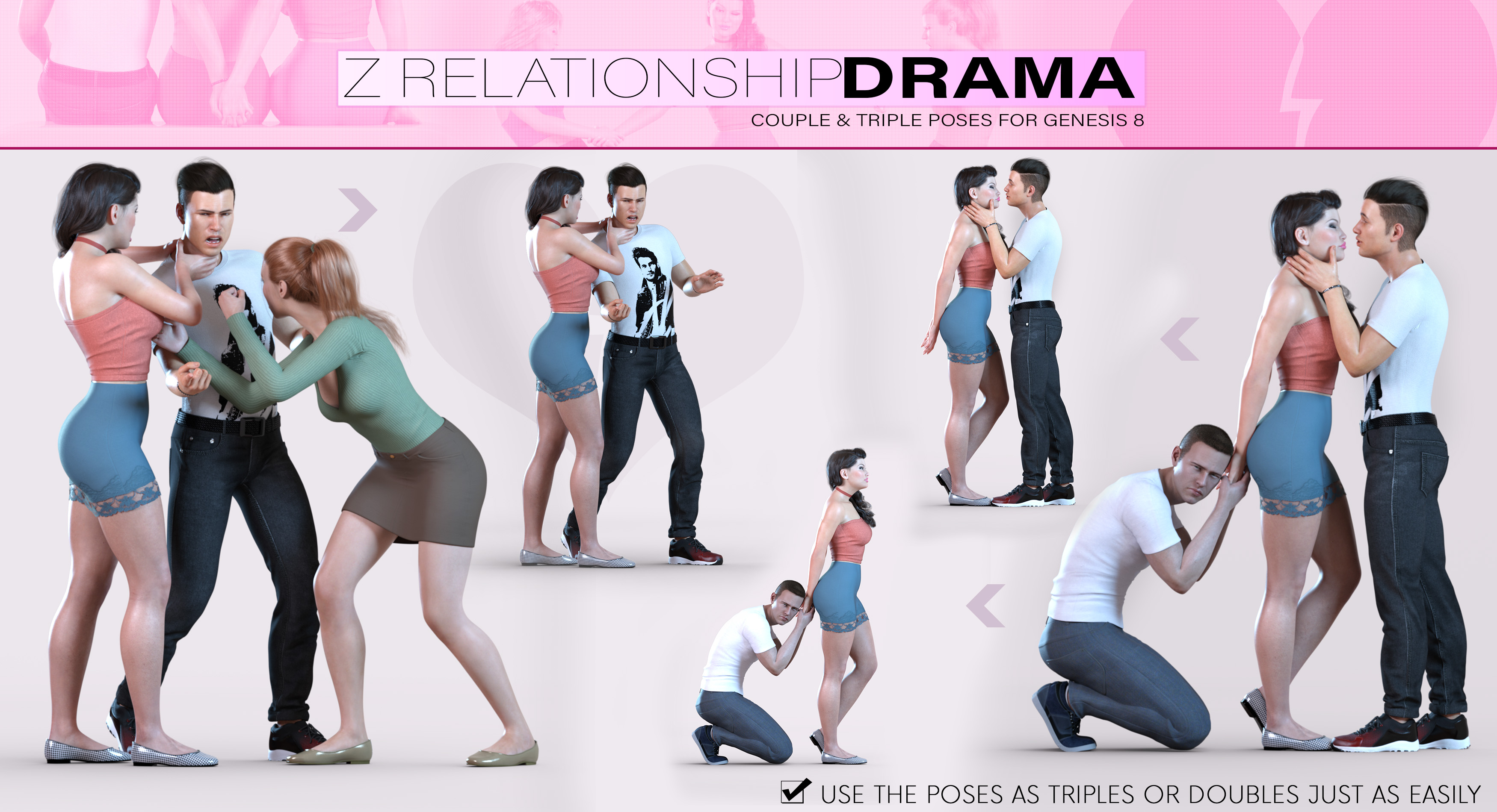Z Relationship Drama Poses for Genesis 8 by: Zeddicuss, 3D Models by Daz 3D