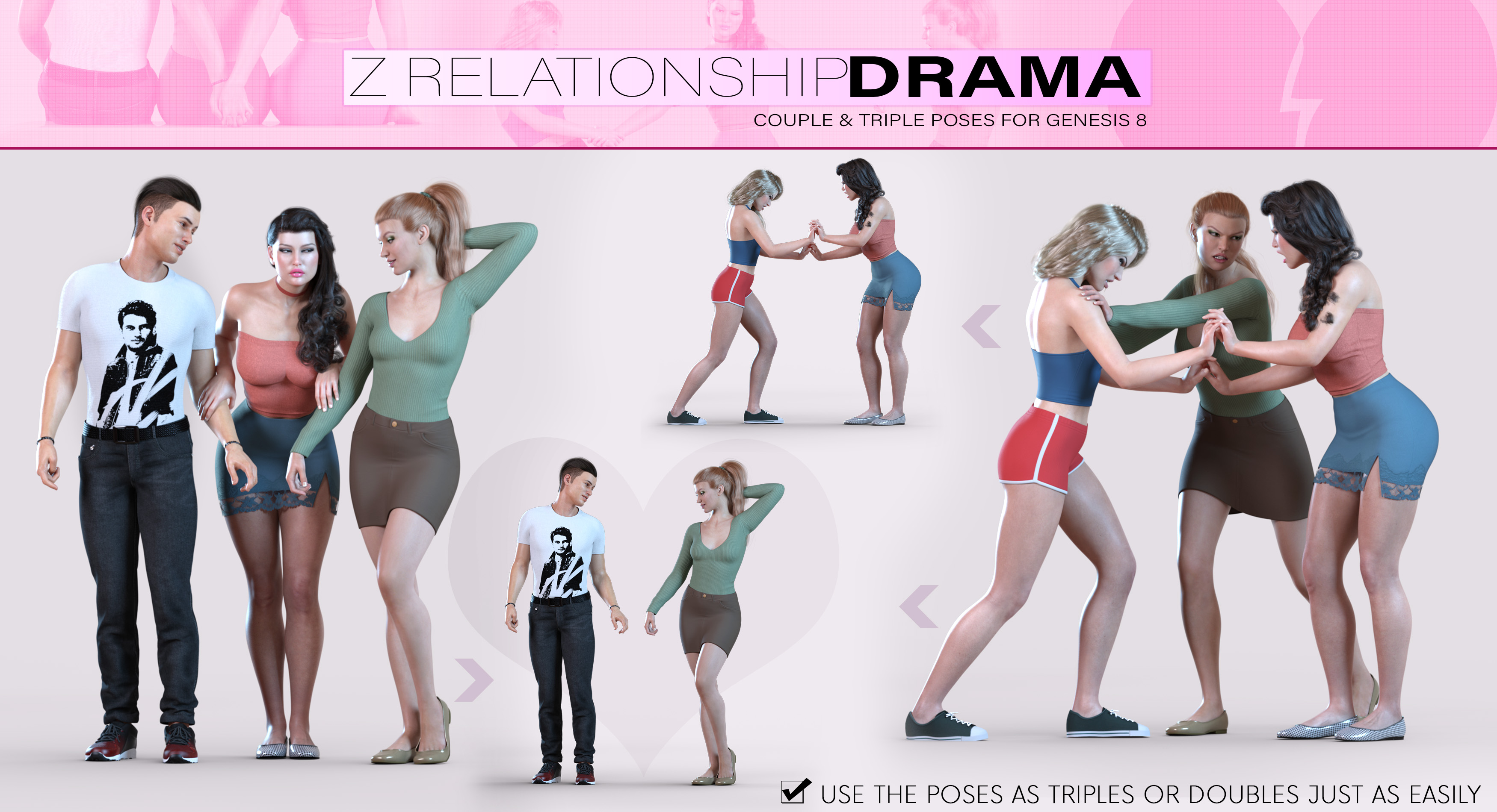Z Relationship Drama Poses for Genesis 8 by: Zeddicuss, 3D Models by Daz 3D