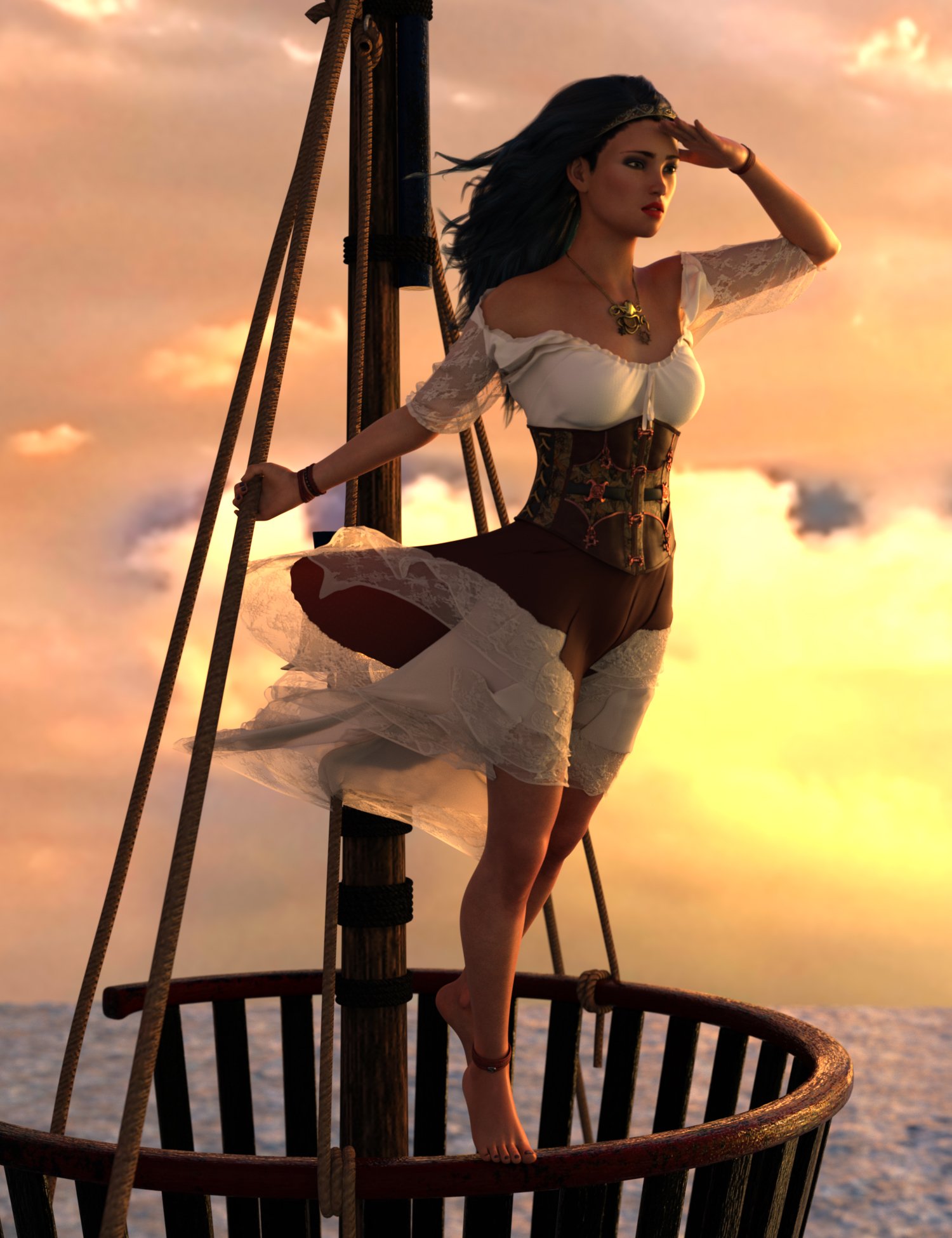 Swashbuckler Poses Props and Crows Nest for Genesis 8 by: Skyewolf, 3D Models by Daz 3D