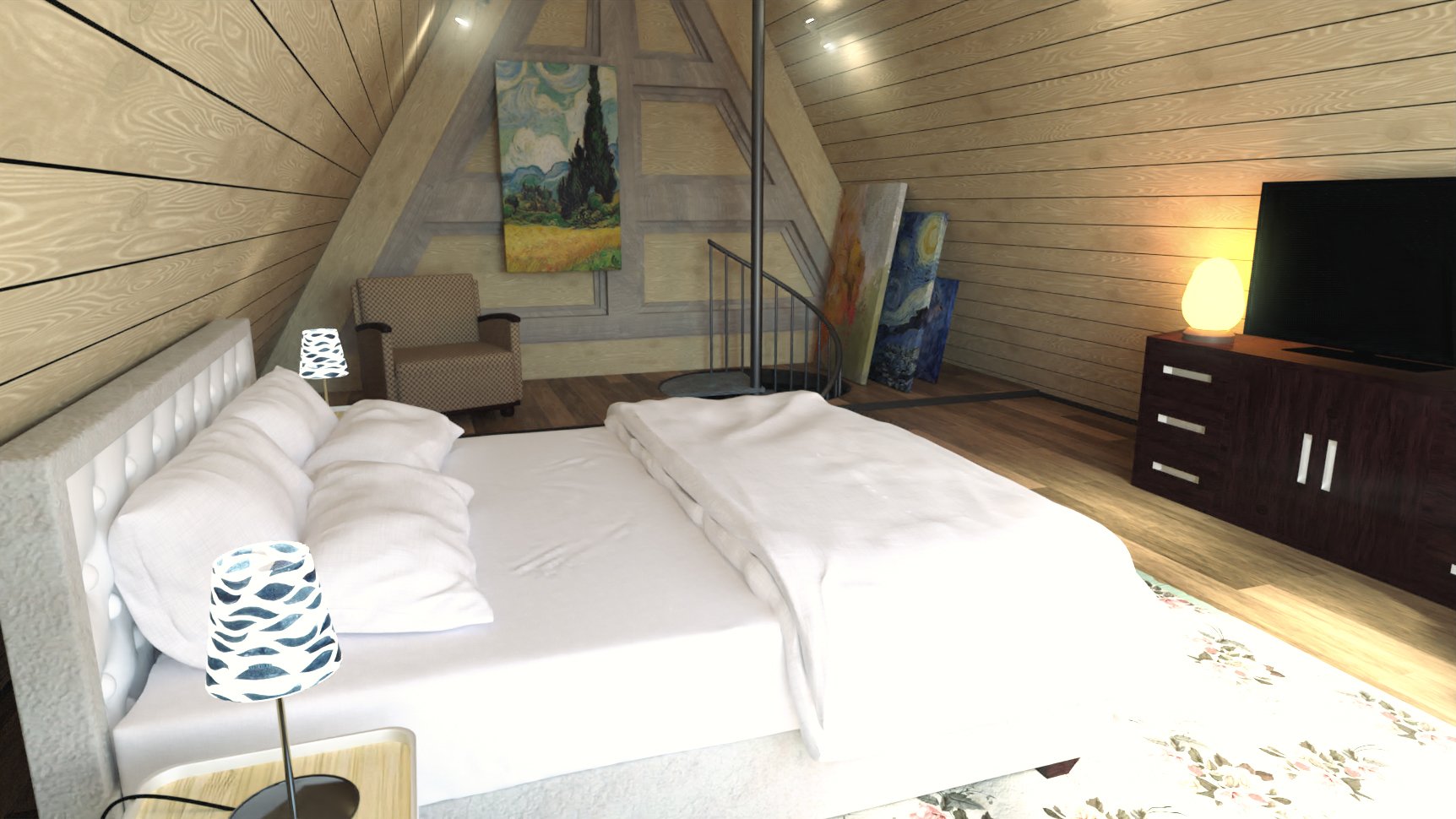 Modern Attic Bedroom | Daz 3D