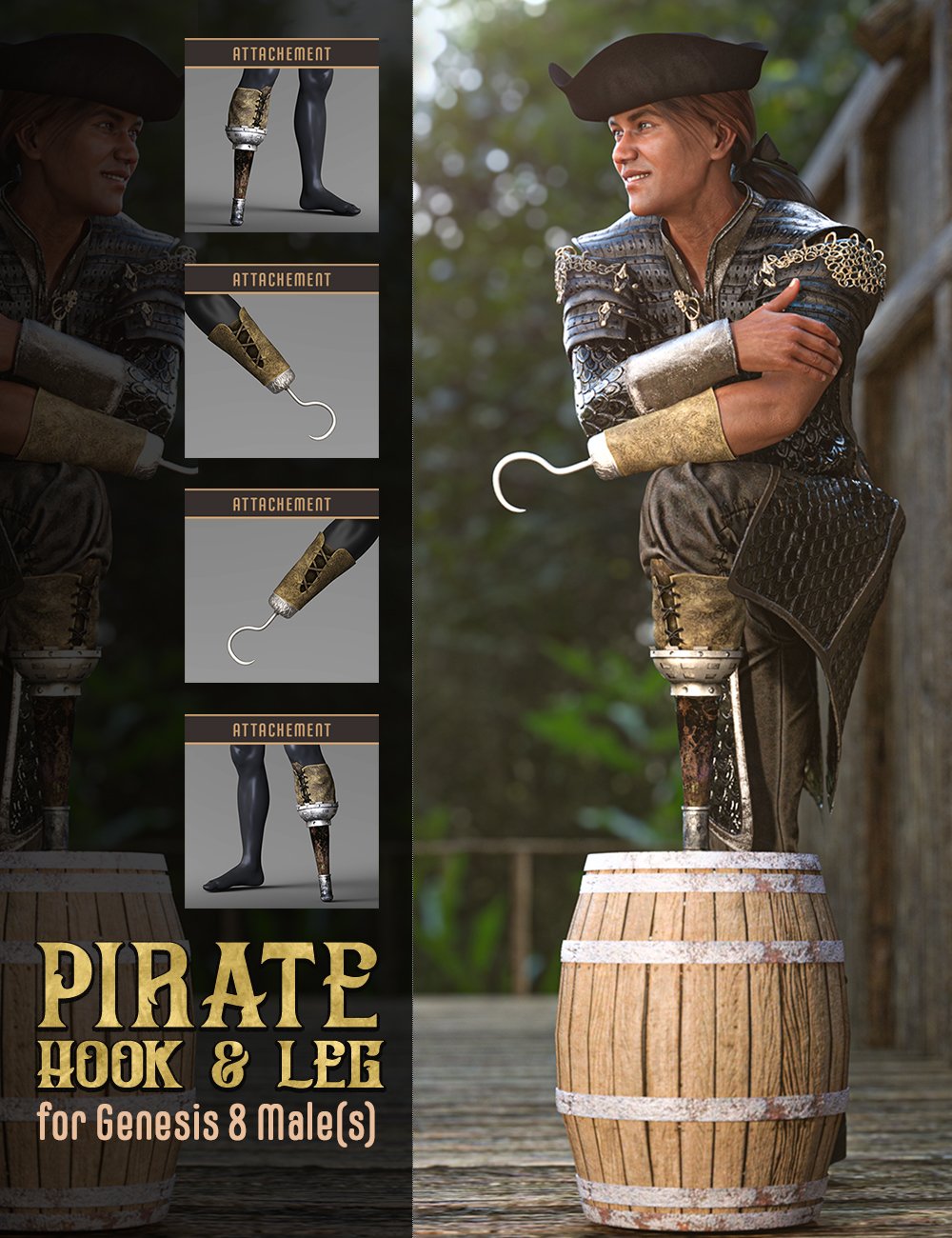 Pirate Hook and Leg for Genesis 8 Male(s)