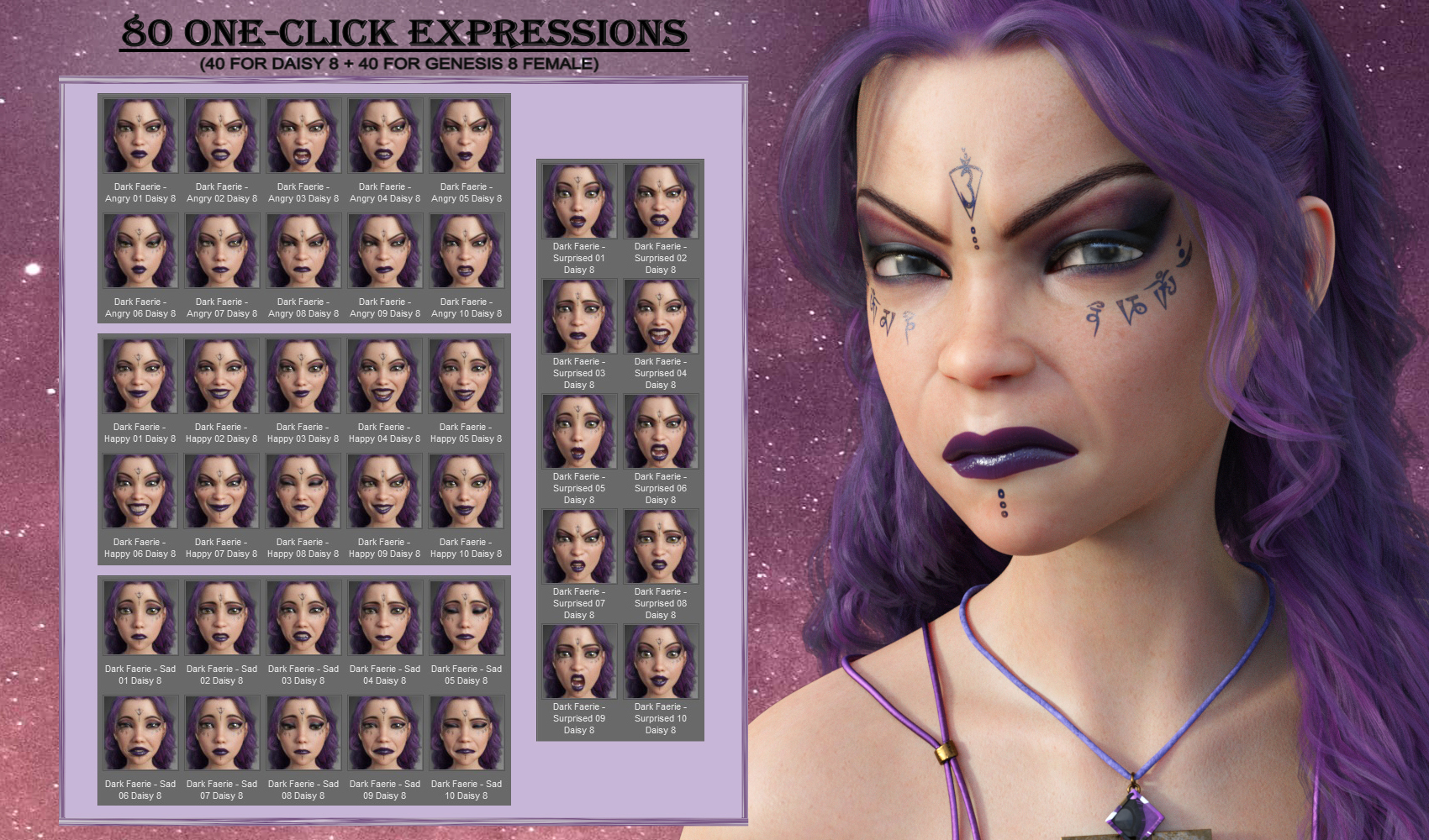 Dark Faerie - Expressions for Genesis 8 Female and Daisy 8 by: JWolf, 3D Models by Daz 3D