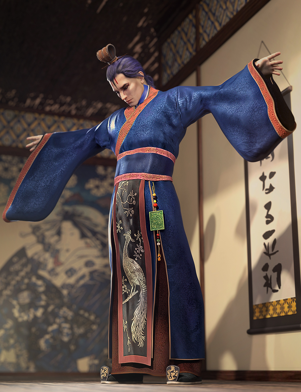Peacock Hanfu Outfit for Genesis 8 Male(s)