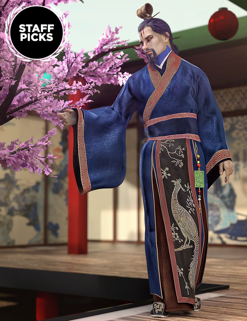 Peacock Hanfu Outfit for Genesis 8 Male by: , 3D Models by Daz 3D