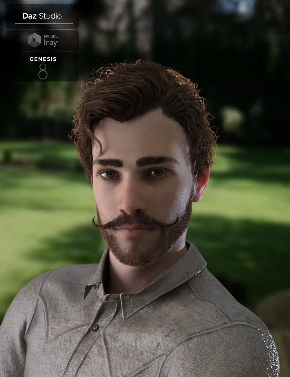 Bastien Curly Hair and Beard for Genesis 8 Male(s) by: Neftis3D, 3D Models by Daz 3D