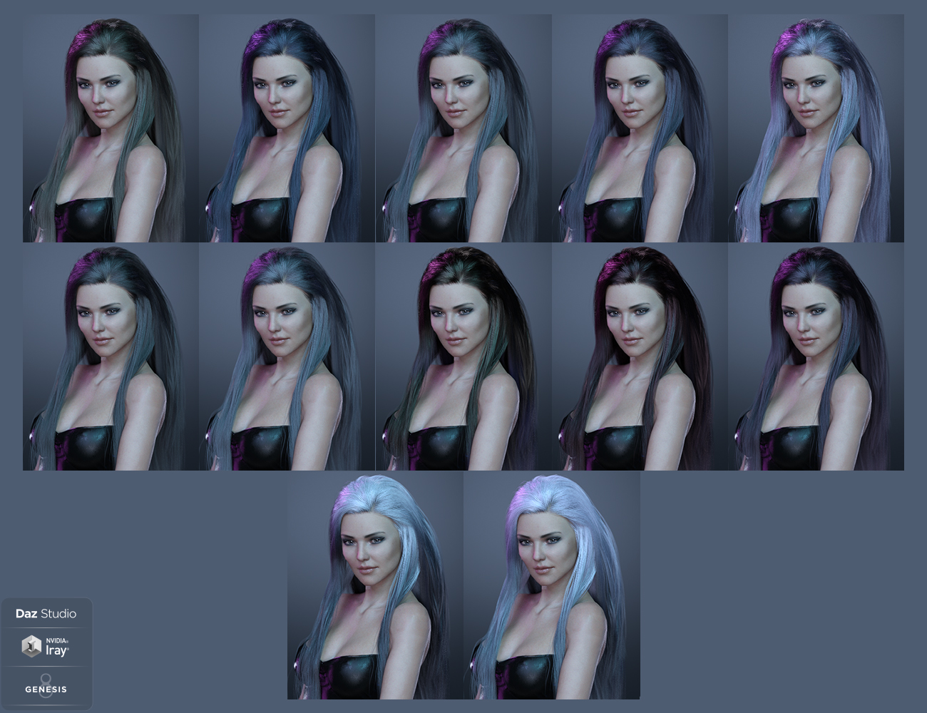 dForce EXzela Long Hair for Genesis 8 Female(s) by: HM, 3D Models by Daz 3D