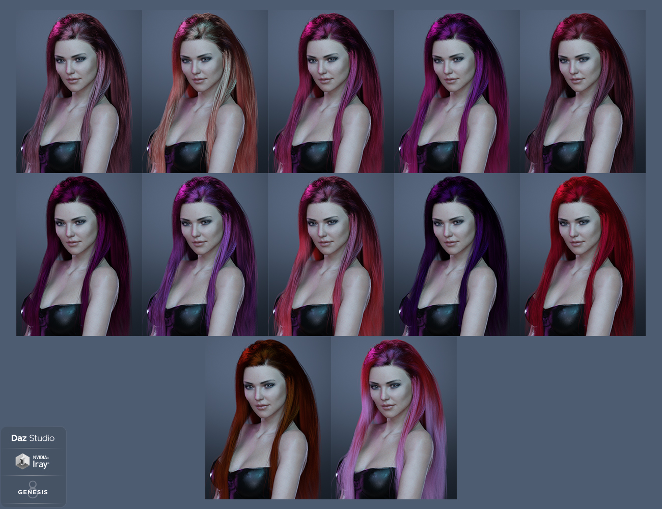 dForce EXzela Long Hair for Genesis 8 Female(s) by: HM, 3D Models by Daz 3D