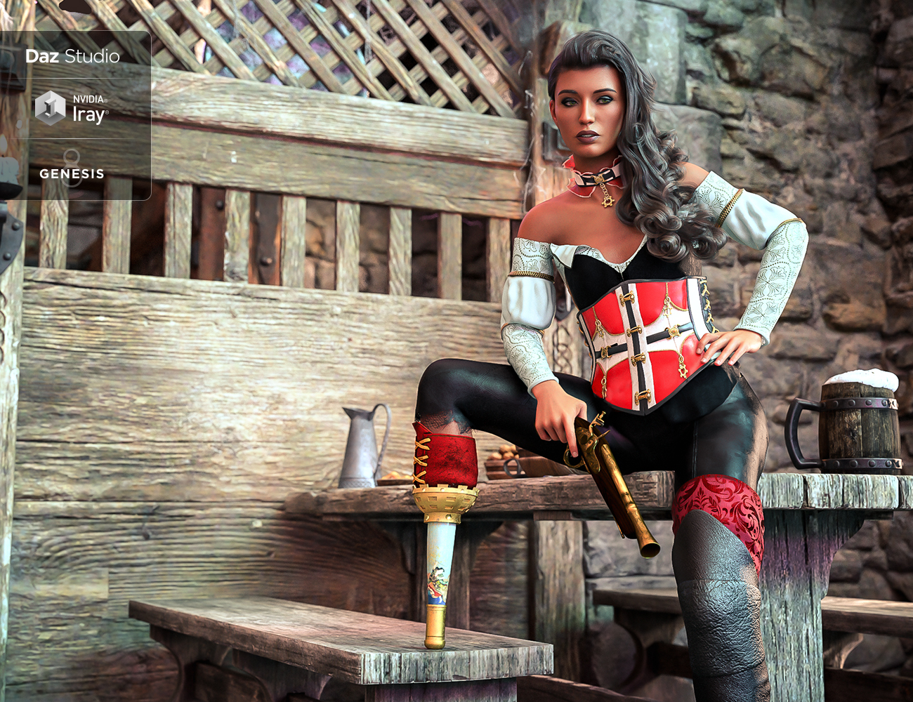 Pirate Hook and Leg for Genesis 8 Female(s) by: EsidFenixPhoenix, 3D Models by Daz 3D