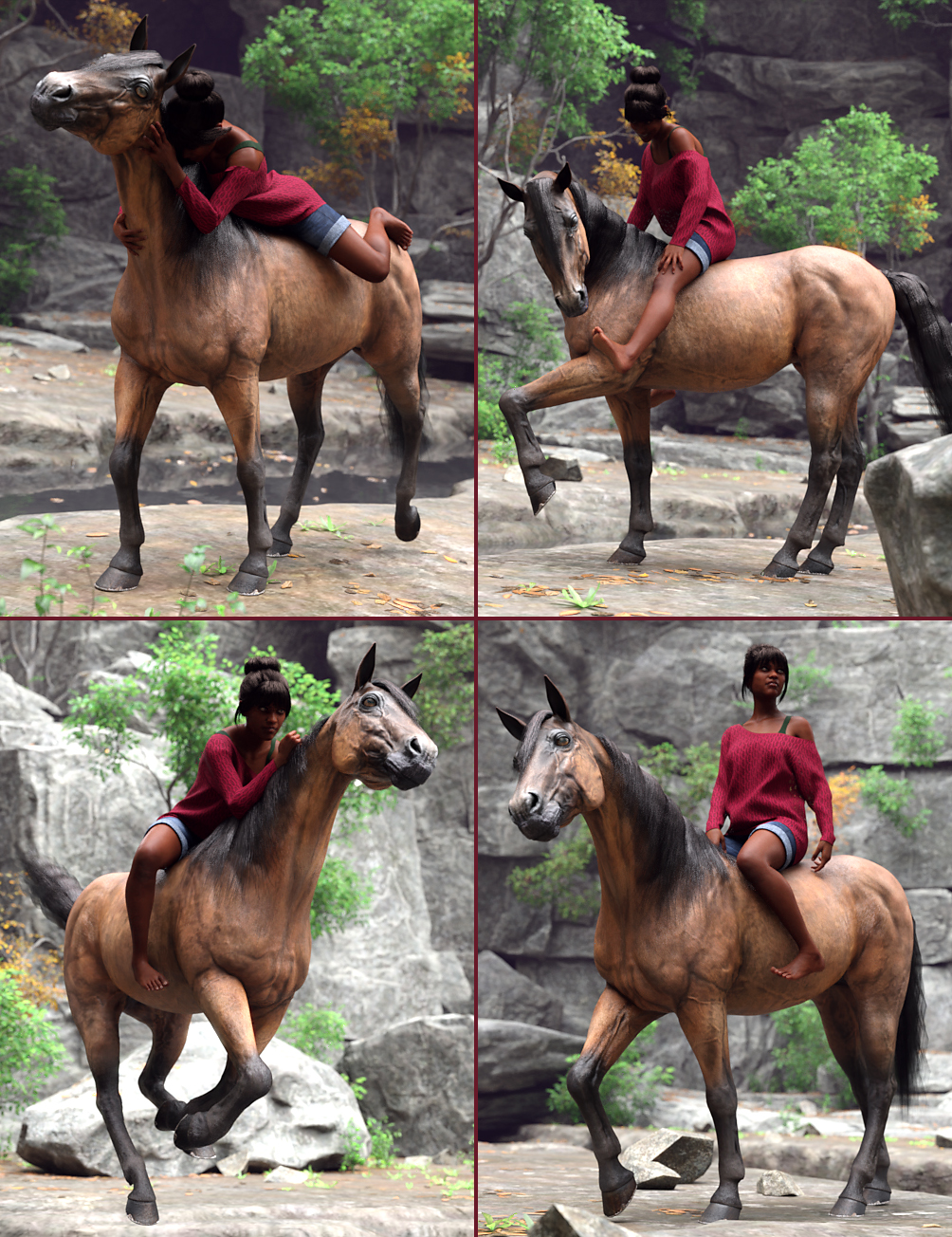 Countryside Horseback Riding Poses for Genesis 8 Female and DAZ Horse 2 by: Devon, 3D Models by Daz 3D