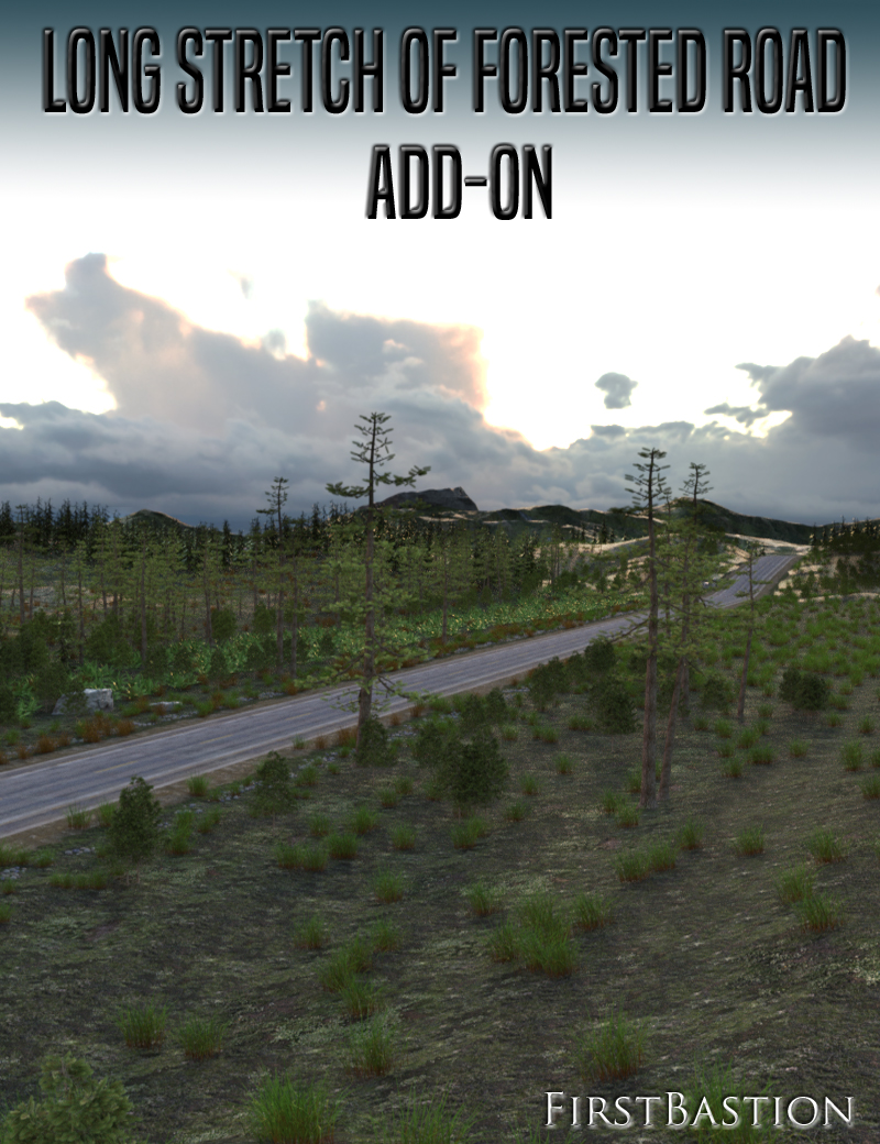1stB-Long Stretch of Forested Road Add-On by: FirstBastion, 3D Models by Daz 3D
