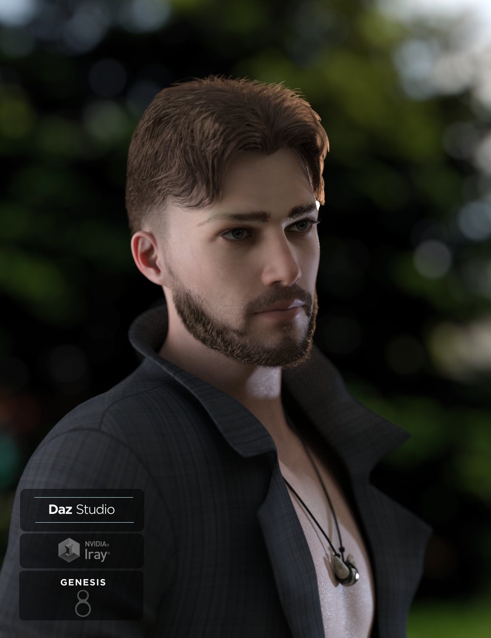 Nathan Fade Haircut and Beard for Genesis 8 Male by: Neftis3D, 3D Models by Daz 3D