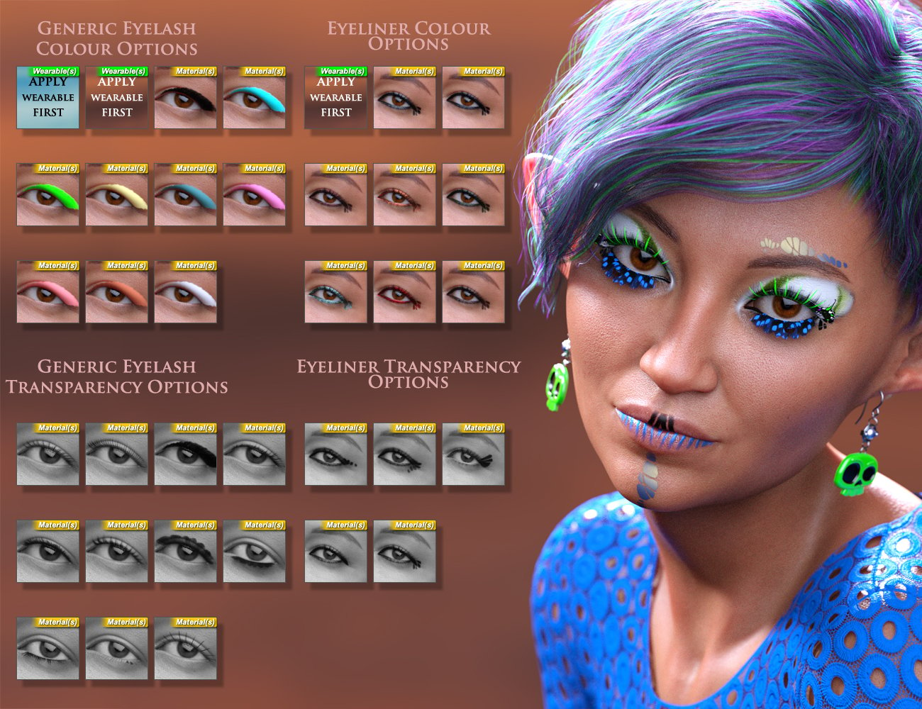 Extreme Closeup Flutterby Geoshell Makeups and Lashes for Genesis 8 ...