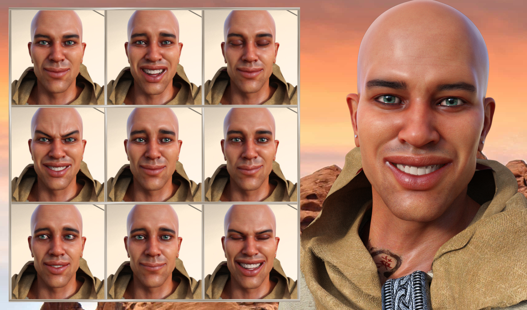 Priest of the Sun Expressions for Genesis 8 Male and Ashan 8 by: JWolf, 3D Models by Daz 3D