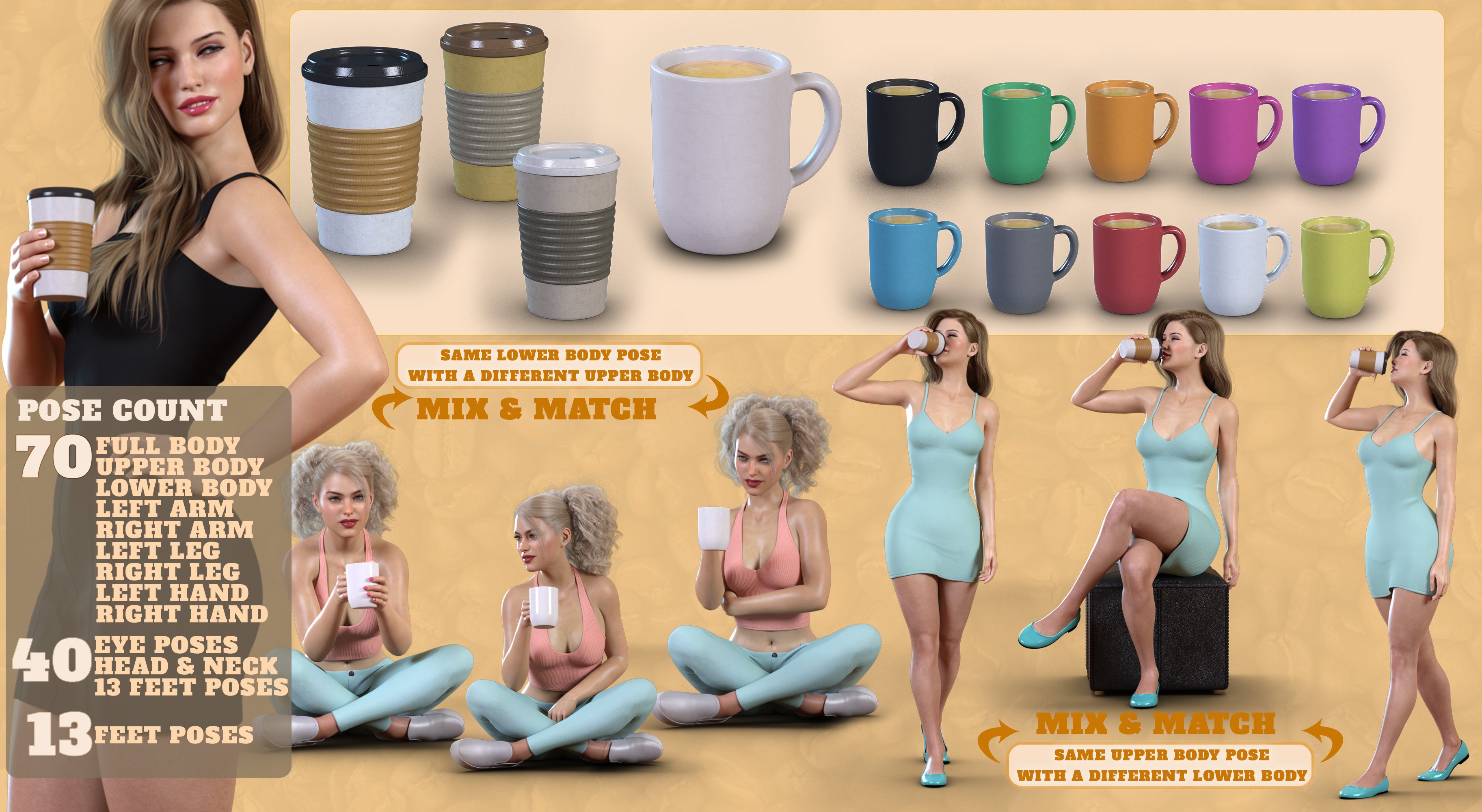 Z Coffee Love Prop and Pose Mega Set by: Zeddicuss, 3D Models by Daz 3D