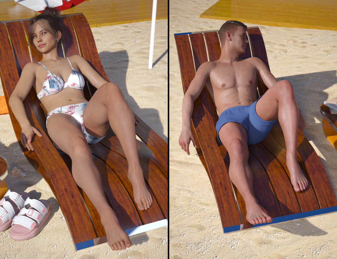 Relax At The Beach Poses by: Blackbeard Media, 3D Models by Daz 3D