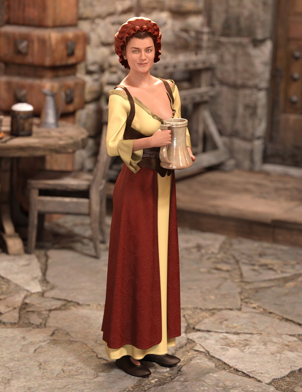 dForce Medieval Barmaid for Genesis 8 Female(s) by: Ravenhair, 3D Models by Daz 3D