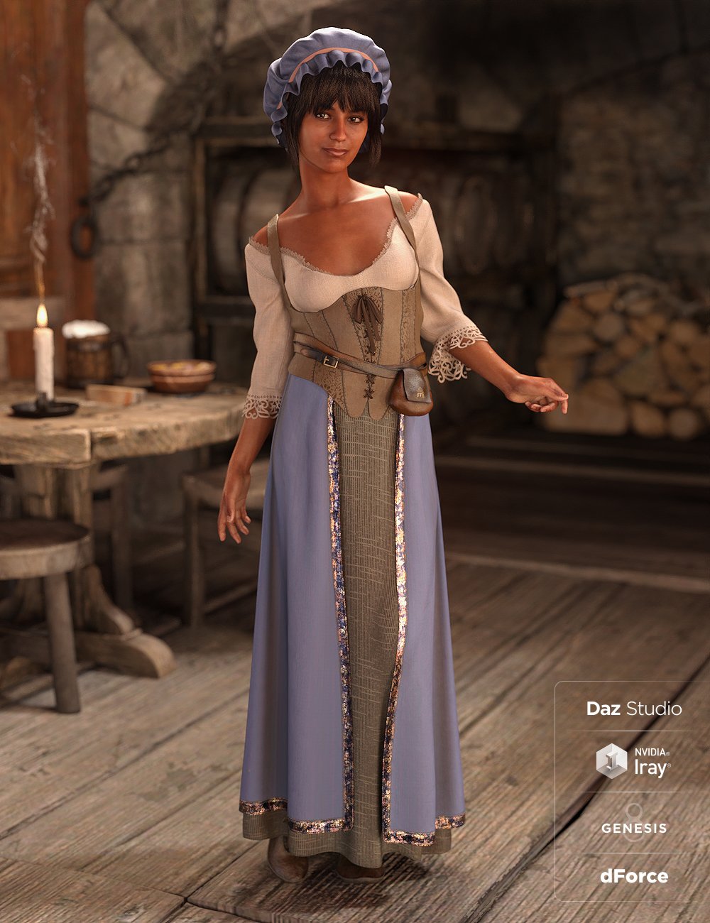 dForce Medieval Barmaid Textures : Weary by: Moonscape GraphicsSade, 3D Models by Daz 3D