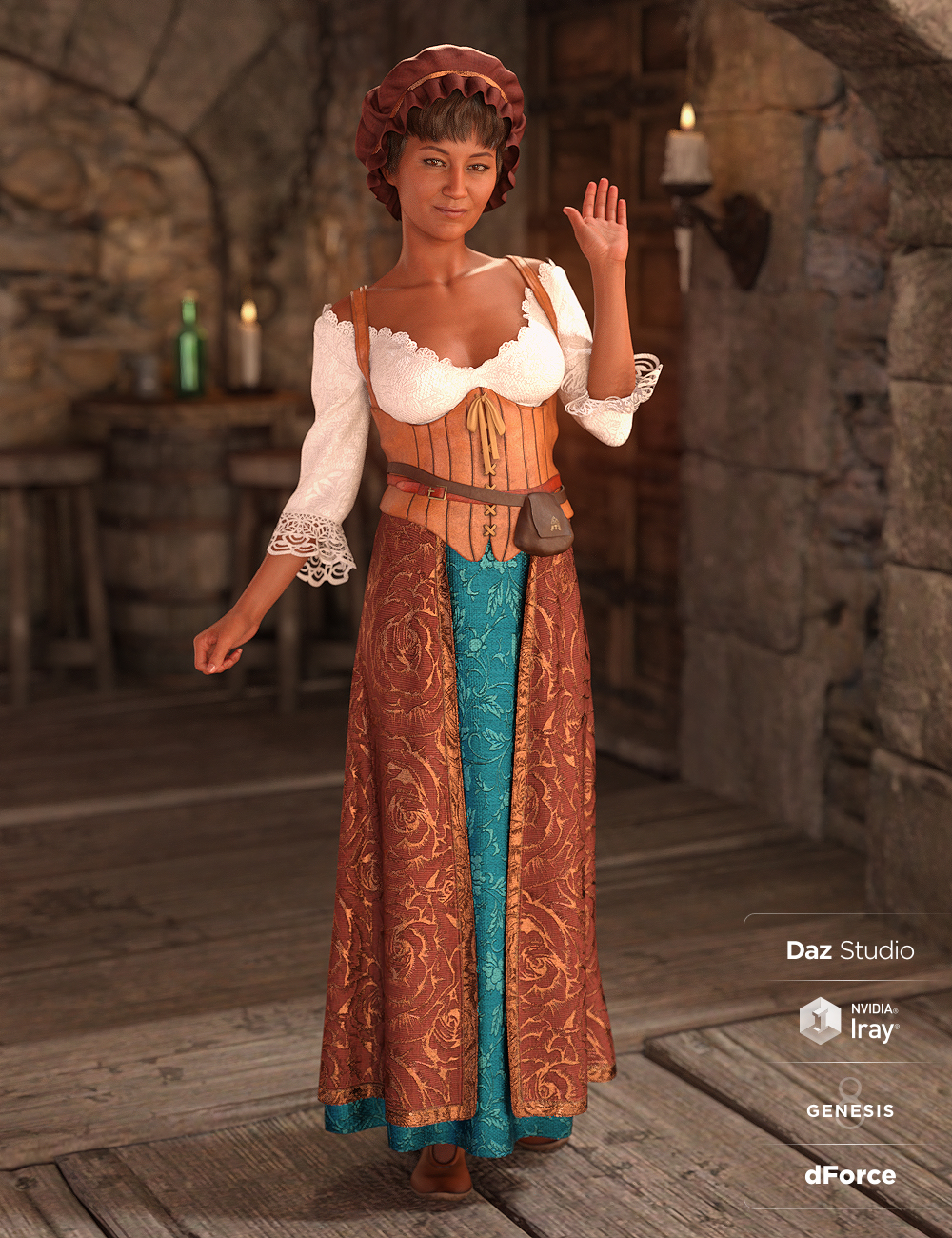 dForce Medieval Barmaid Textures : Weary by: Moonscape GraphicsSade, 3D Models by Daz 3D