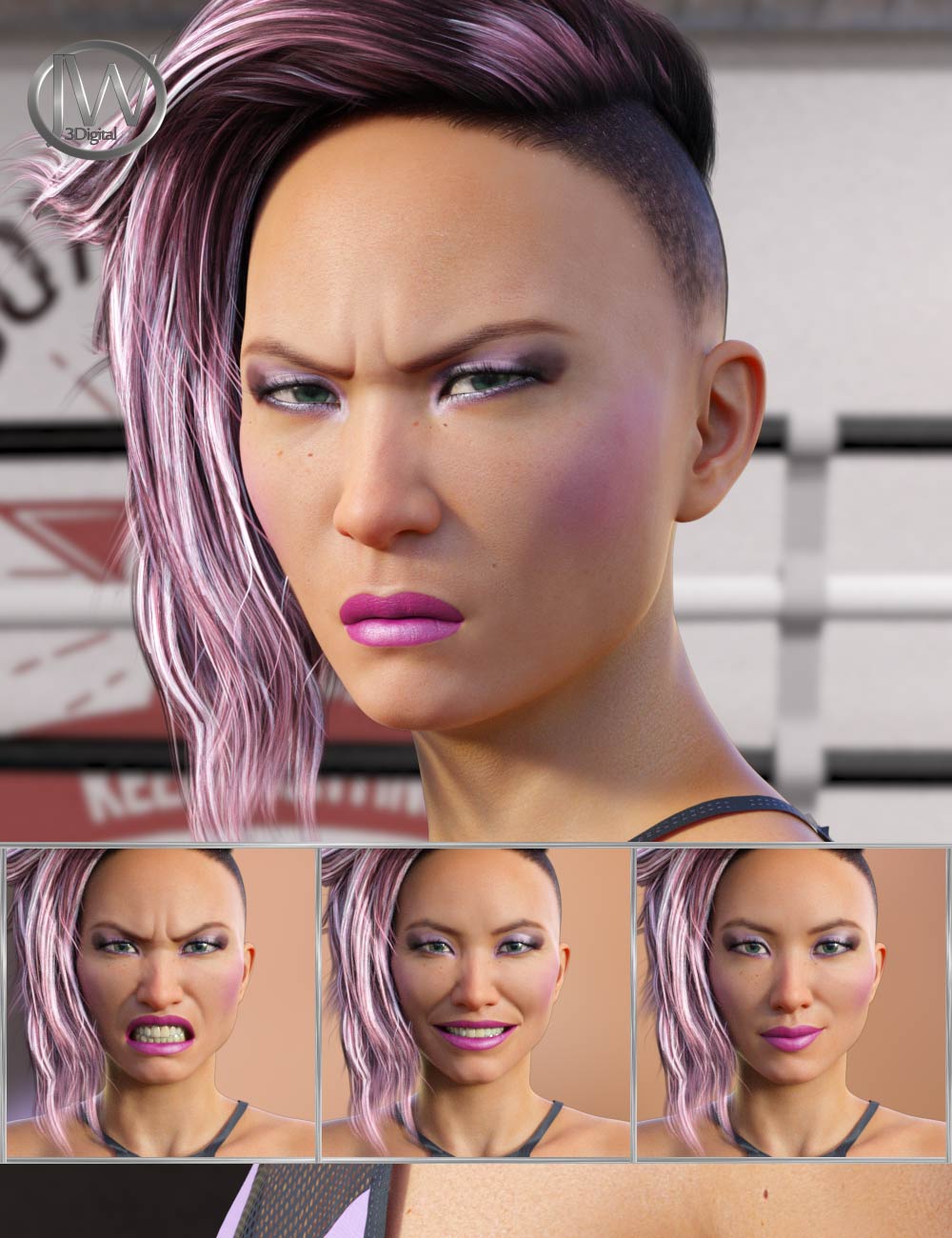 Fighter - Expressions for Genesis 8 Female and Kayo 8 by: JWolf, 3D Models by Daz 3D