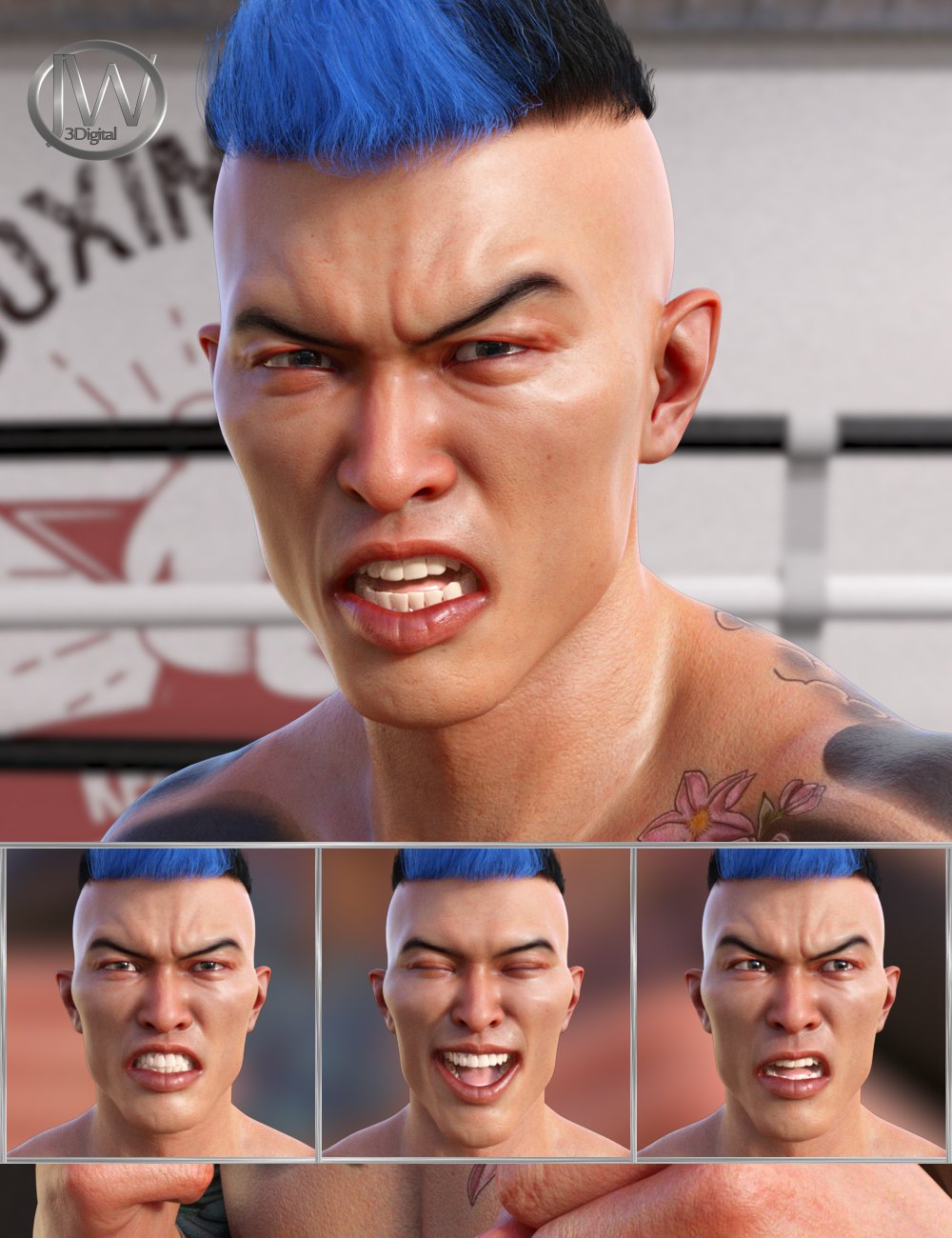 Wrestler - Expressions for Genesis 8 Male and Kwan 8 by: JWolf, 3D Models by Daz 3D