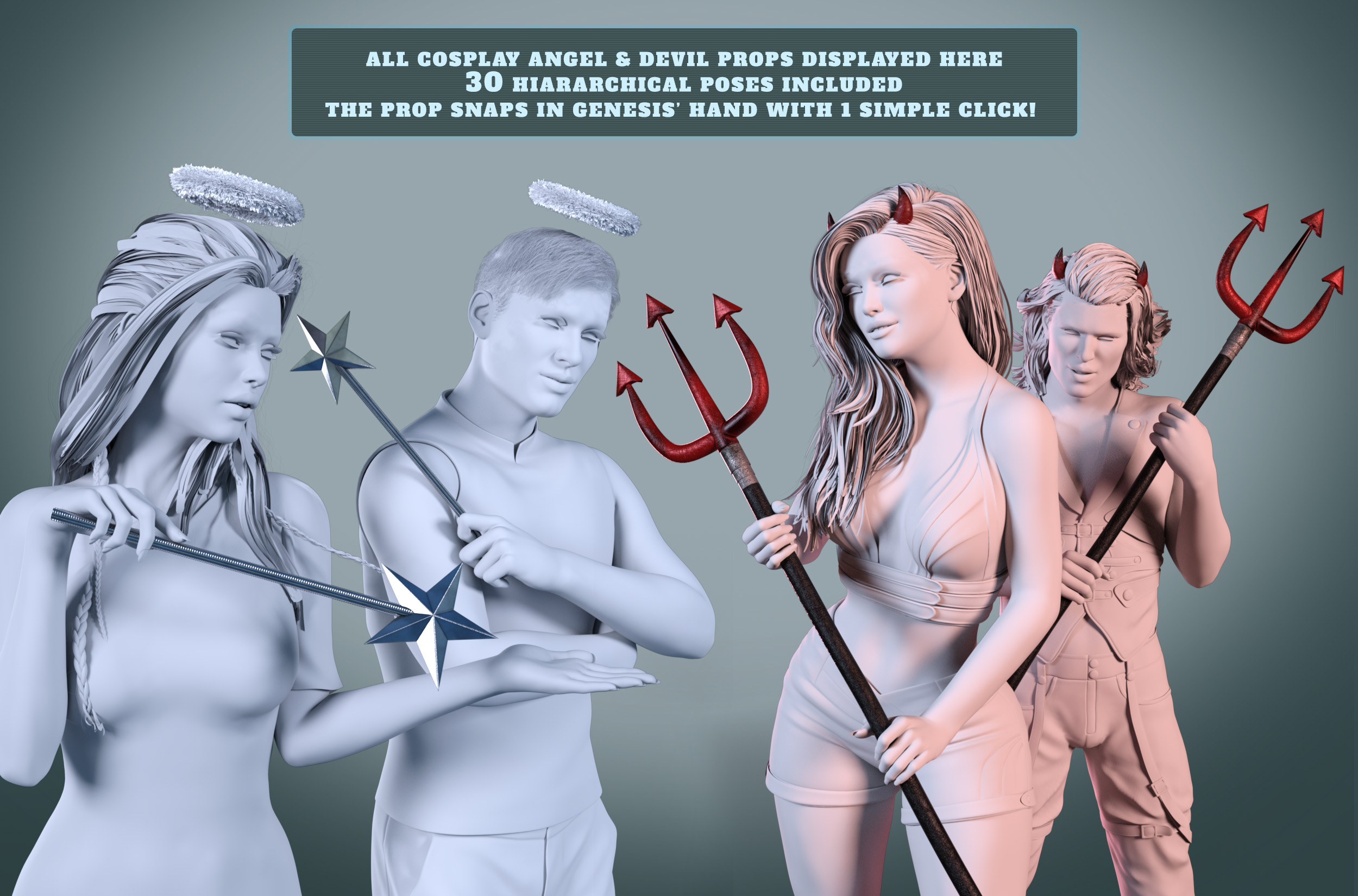 Z Angel and Devil Cosplay Props and Poses by: Zeddicuss, 3D Models by Daz 3D