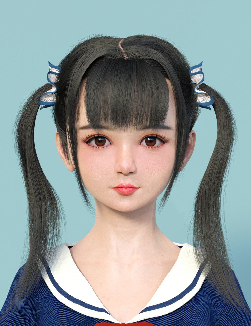 Long Pigtail Anime Hair for Genesis 3 and 8 Female(s)