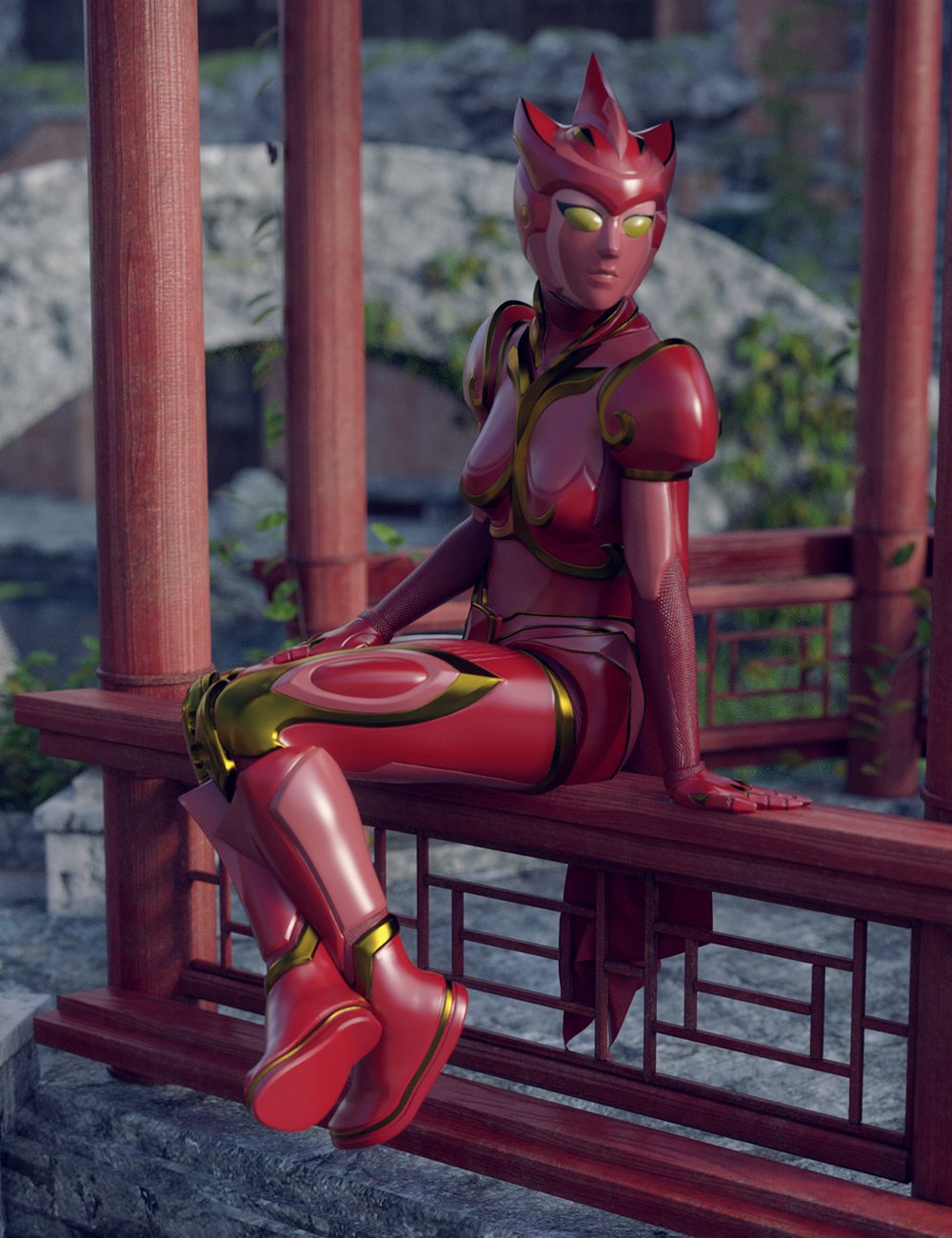 ZhuQue - The Red Phoenix Outfit for Genesis 8 Female(s) by: Jerry Jang, 3D Models by Daz 3D