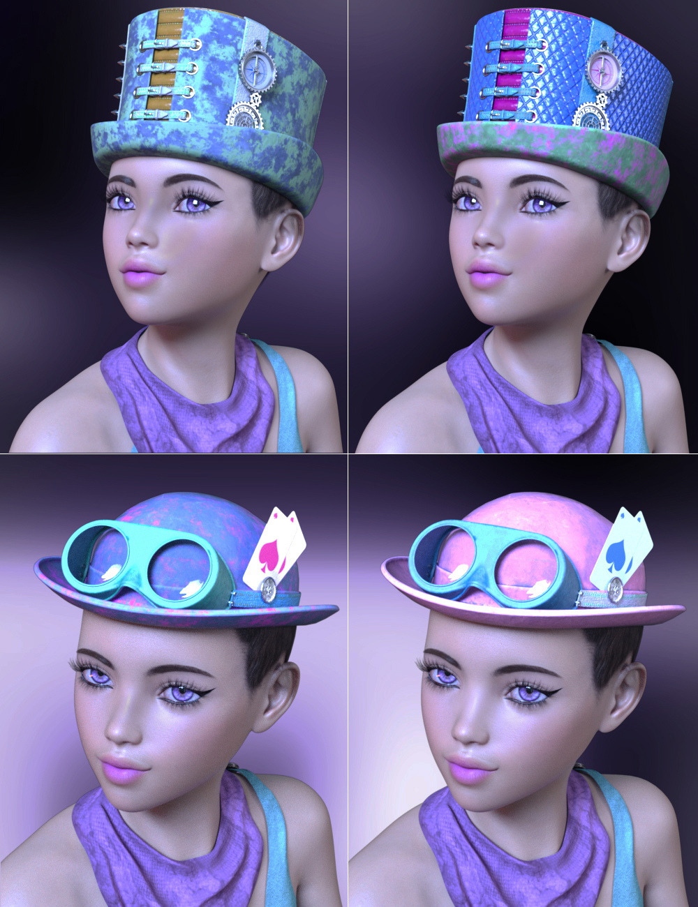Neon Steam Punk Hats for Genesis 8 Neon Steam Punk Hats for Genesis 8 by: ForbiddenWhispers, 3D Models by Daz 3D